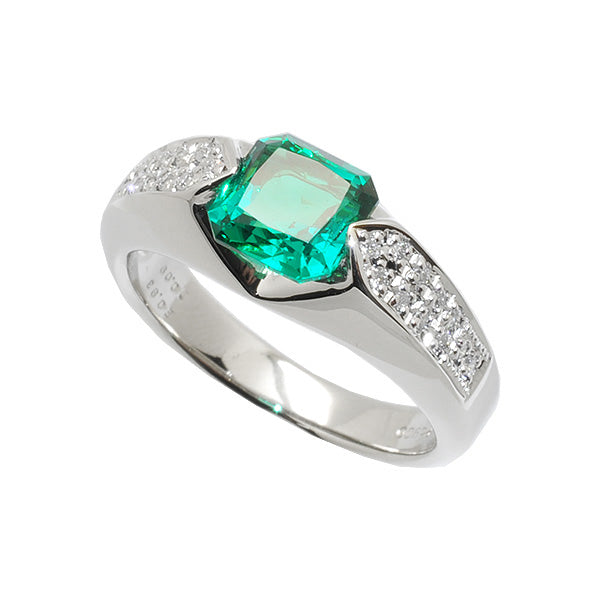 エメラルド/ダイヤモンド PTリング(クレサンベール/プリンセスエメラルド/5月誕生石)《BRGE7668》