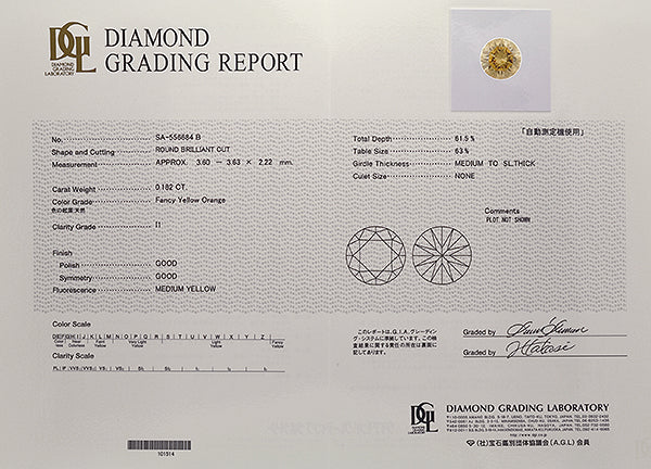オレンジダイヤモンド/ダイヤモンド プラチナネックレス(0.15カラット/4月誕生石/グレーディングレポート付き)《WPDD2535》
