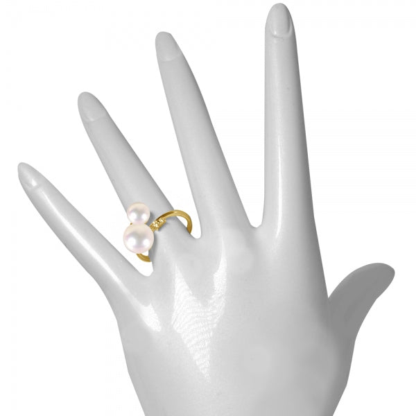 パール/ダイヤモンド K18リング(アコヤ真珠/オーロラロゼ /8.0mm/6mm/6月誕生石)