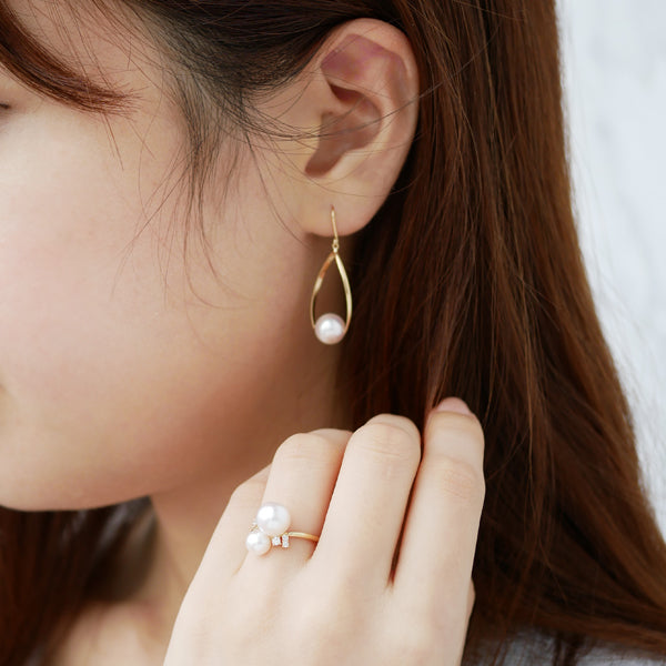 パール/ダイヤモンド K18リング(アコヤ真珠/オーロラロゼ /8.0mm/6mm/6月誕生石)