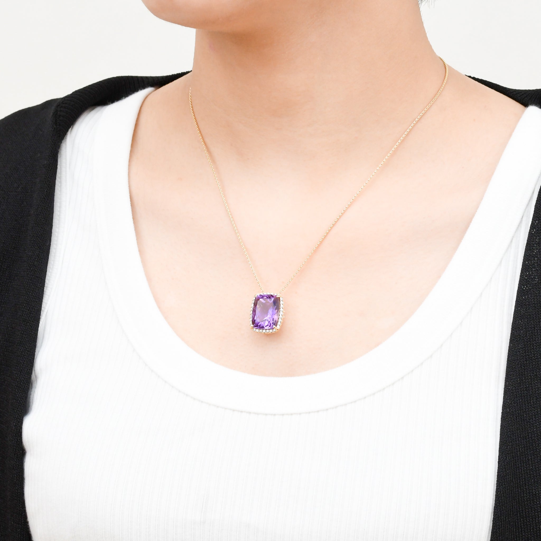 【限定1点】アメシスト/ダイヤモンド K18ネックレス(11.00カラット/2月誕生石/鑑別書付き)