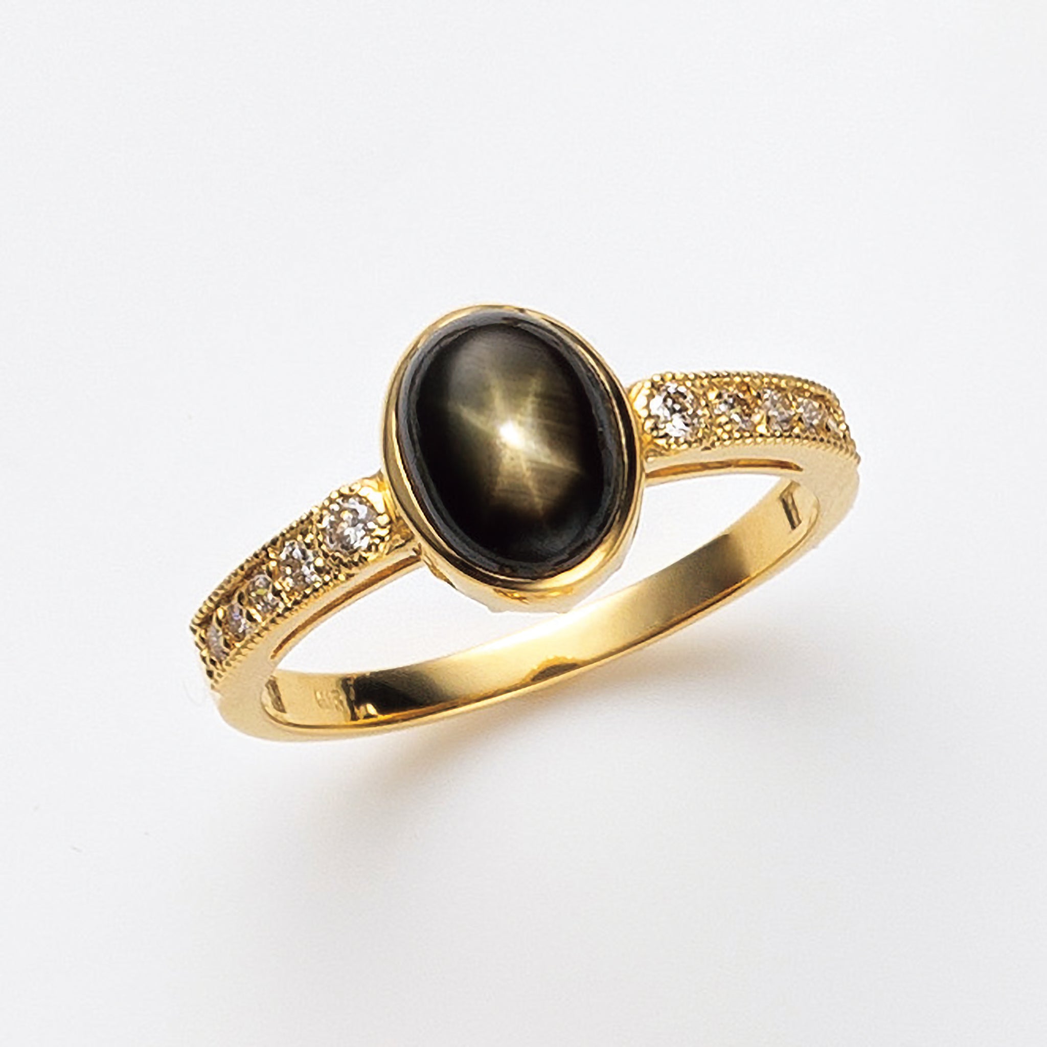 ブラックスターサファイア/ダイヤモンド K18リング(1.7カラット/9月  