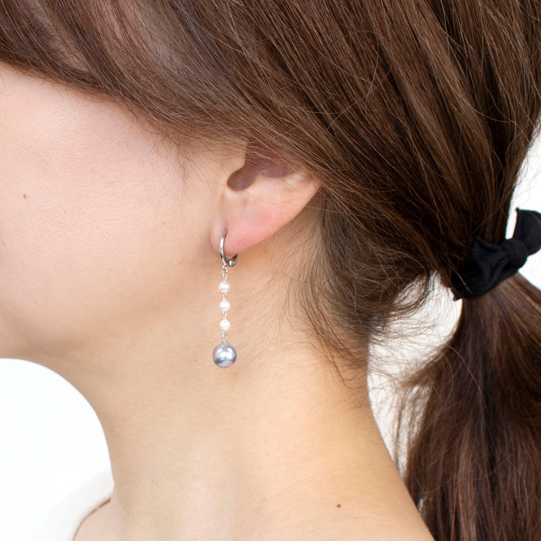 パール K18イヤリング(アコヤ真珠/ナチュラルブルー/7mm/ピアリング/6  