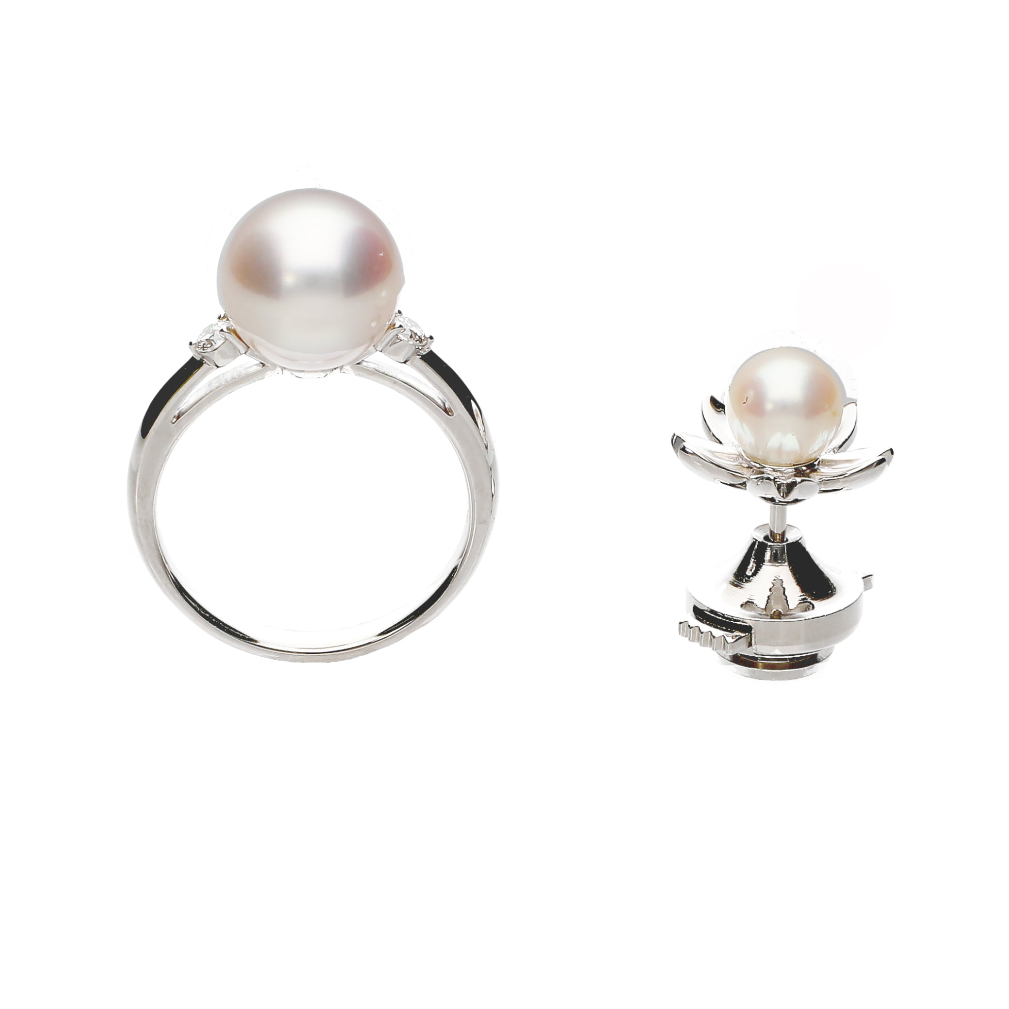 【限定数1】パール プラチナリング&ネックレス&ピアス(花珠/アコヤ真珠/8mm/3点セット/おまけブローチ付き/花珠鑑別鑑定書付き/6月誕生石)《24T10133》