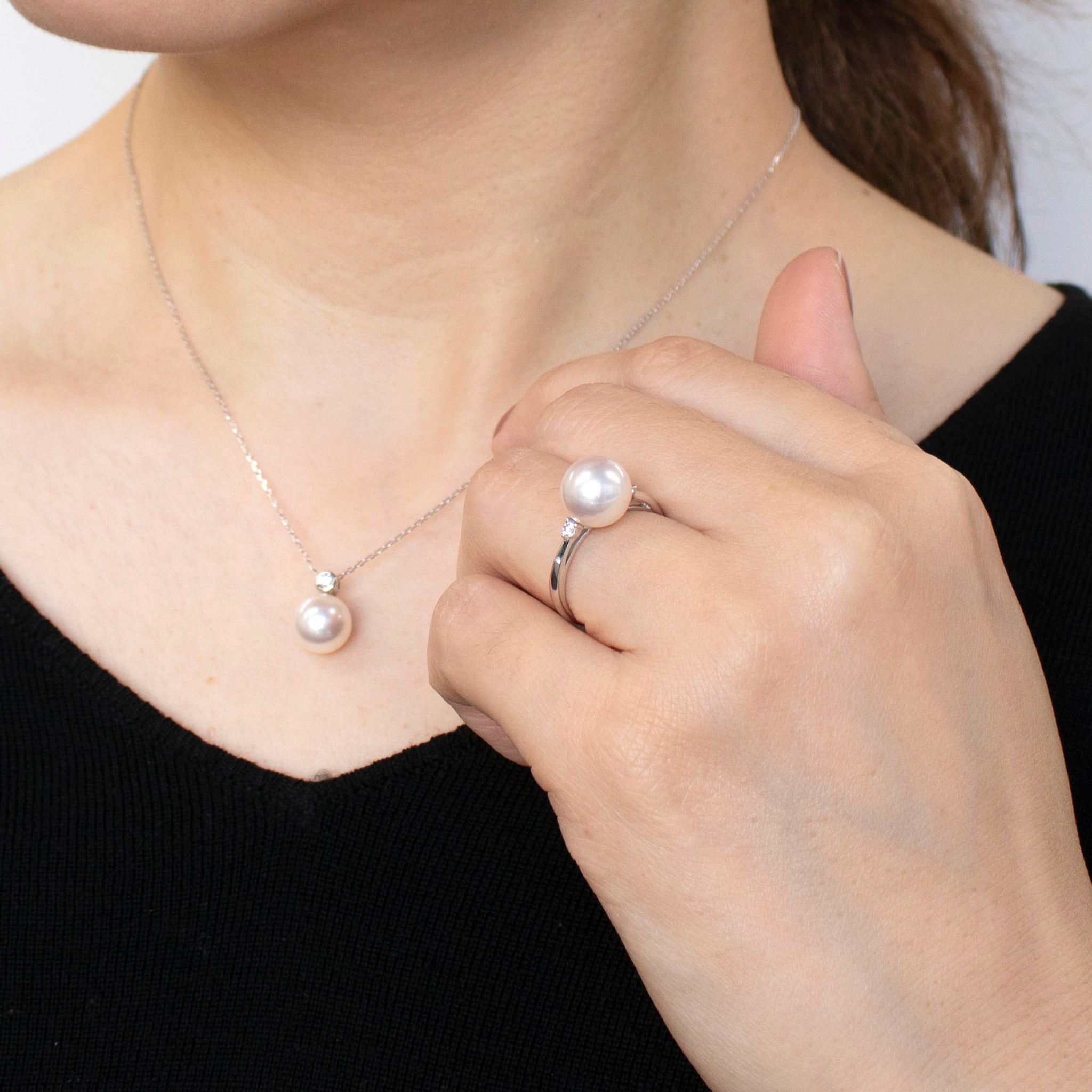 【限定数1】パール プラチナリング&ネックレス&ピアス(花珠/アコヤ真珠/8mm/3点セット/おまけブローチ付き/花珠鑑別鑑定書付き/6月誕生石)《24T10133》