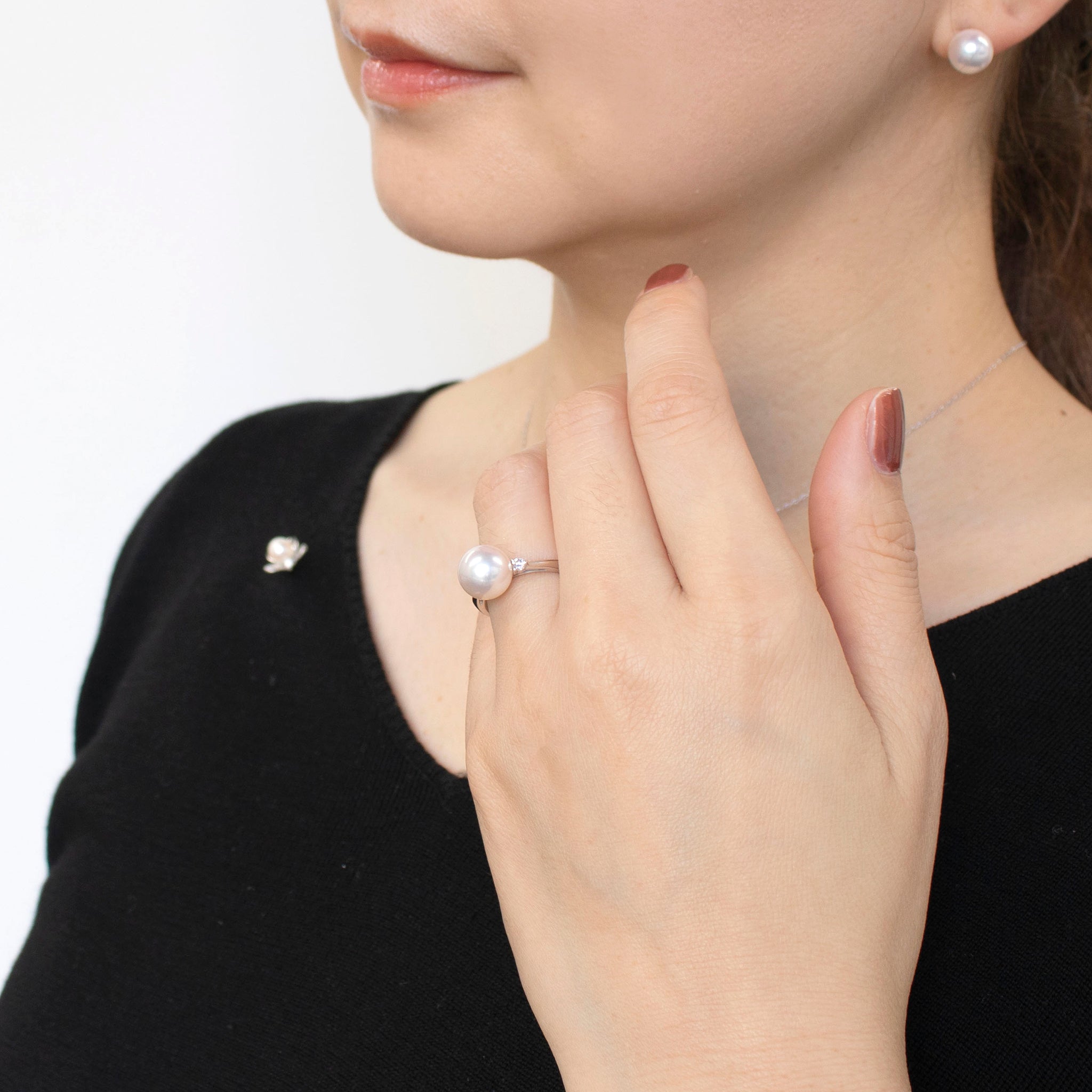 【限定数1】パール プラチナリング&ネックレス&ピアス(花珠/アコヤ真珠/8mm/3点セット/おまけブローチ付き/花珠鑑別鑑定書付き/6月誕生石)《24T10133》