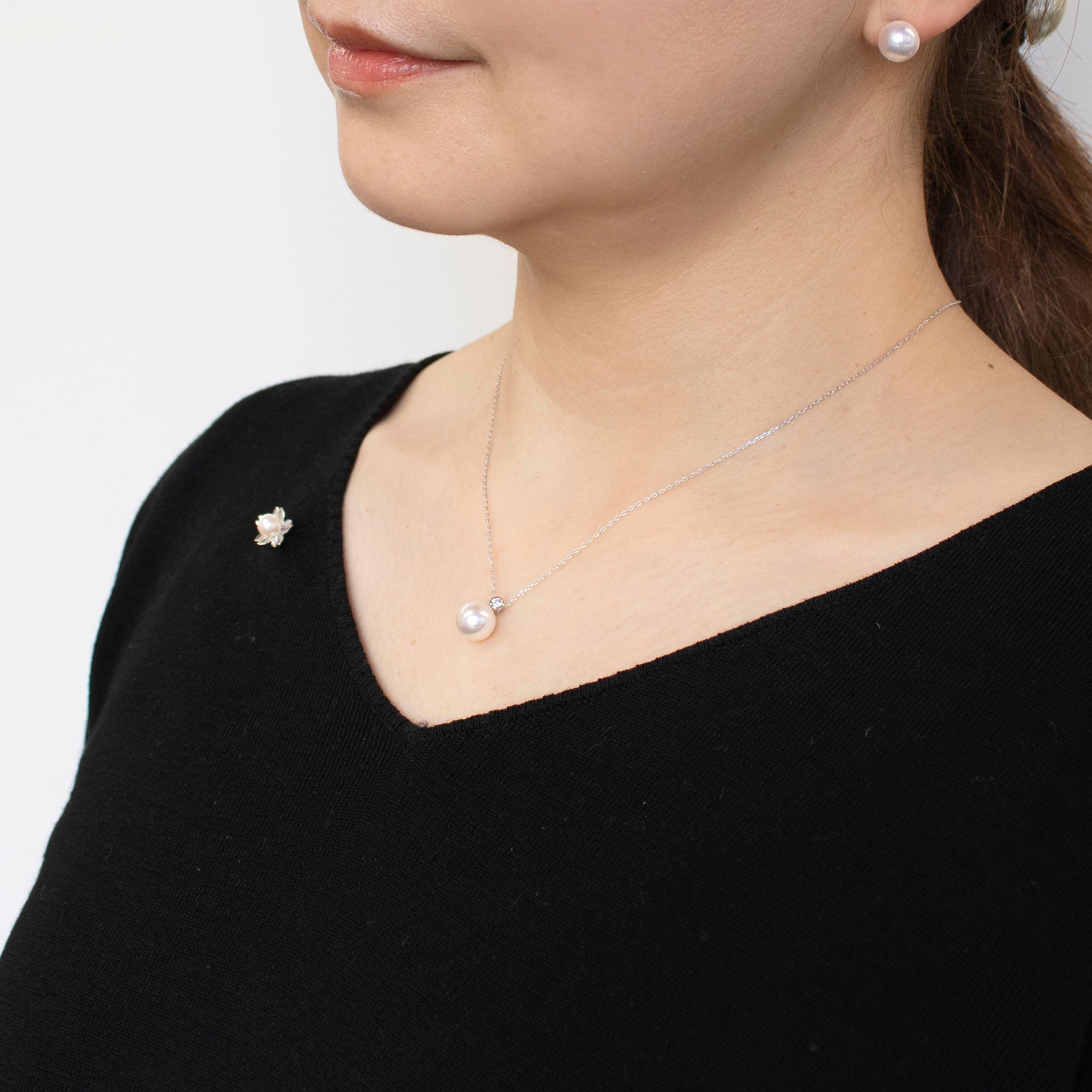 【限定数1】パール プラチナリング&ネックレス&ピアス(花珠/アコヤ真珠/8mm/3点セット/おまけブローチ付き/花珠鑑別鑑定書付き/6月誕生石)《24T10133》