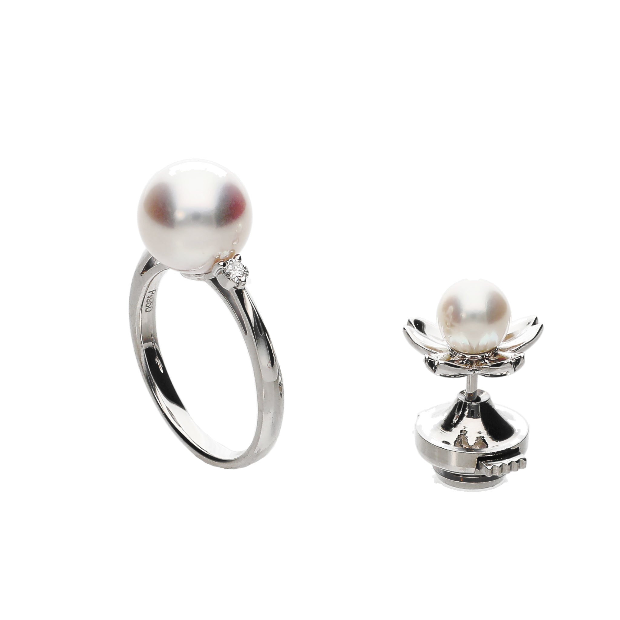【限定数1】パール プラチナリング&ネックレス&ピアス(花珠/アコヤ真珠/8mm/3点セット/おまけブローチ付き/花珠鑑別鑑定書付き/6月誕生石)《24T10133》