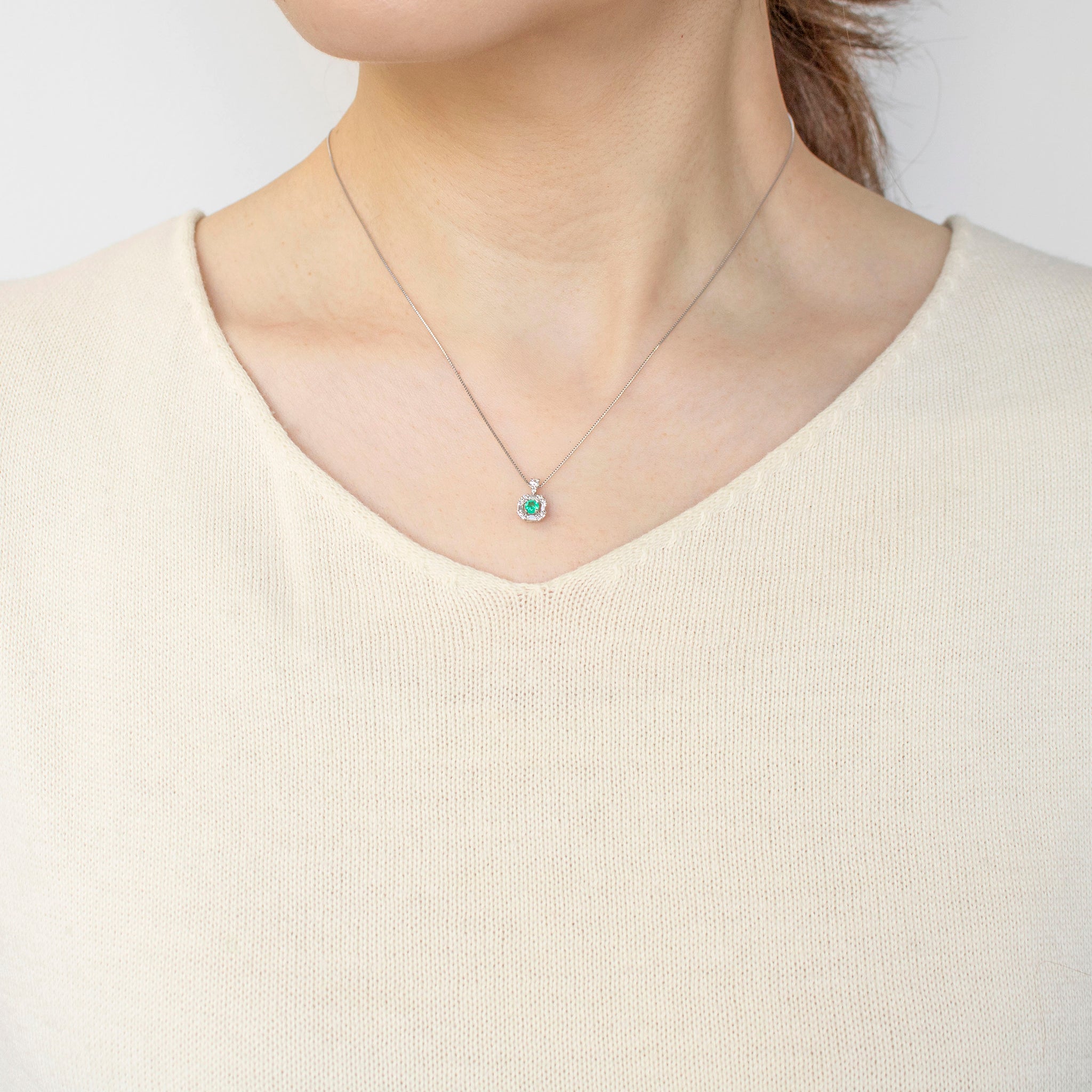 限定3点】エメラルド/ダイヤモンド プラチナネックレス(5月