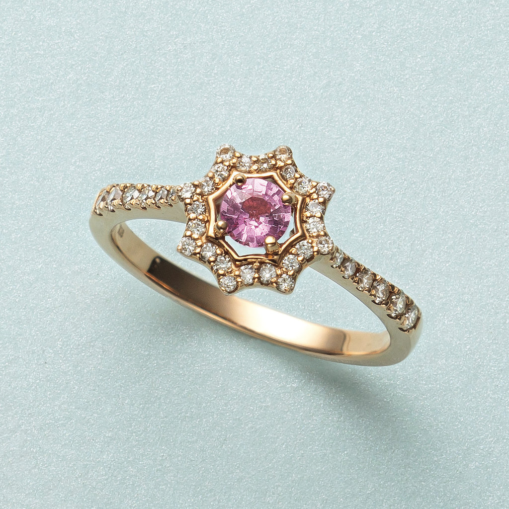 新品仕上済] 4℃ k18WG ピンクサファイア ダイヤモンド リング 手っ取り  