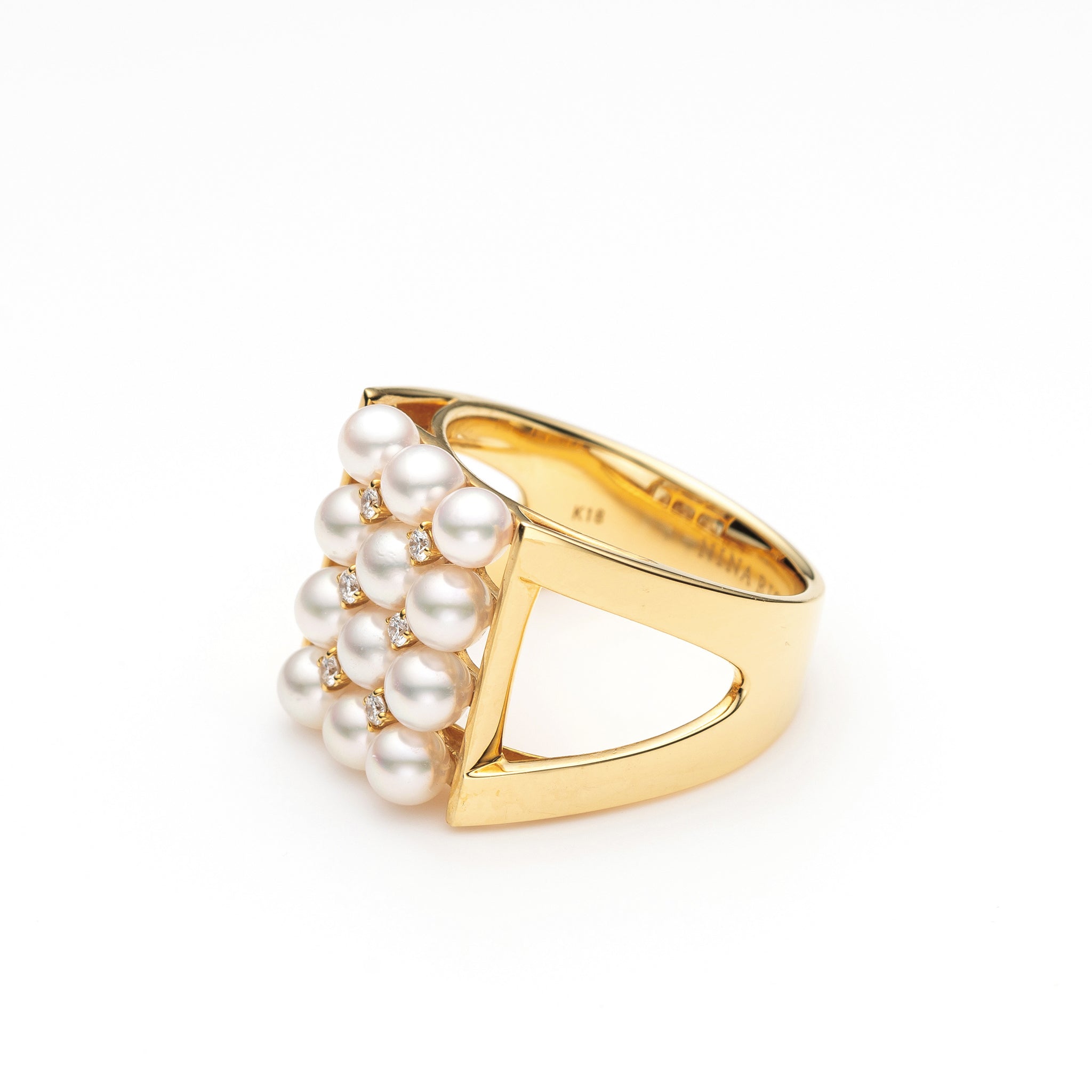 NINA RICCI ニナリッチ あこや真珠 K18 yg ダイヤモンド リング NINA RICCI ニナリッチ あこや真珠 K18 yg ダイヤモンド リング