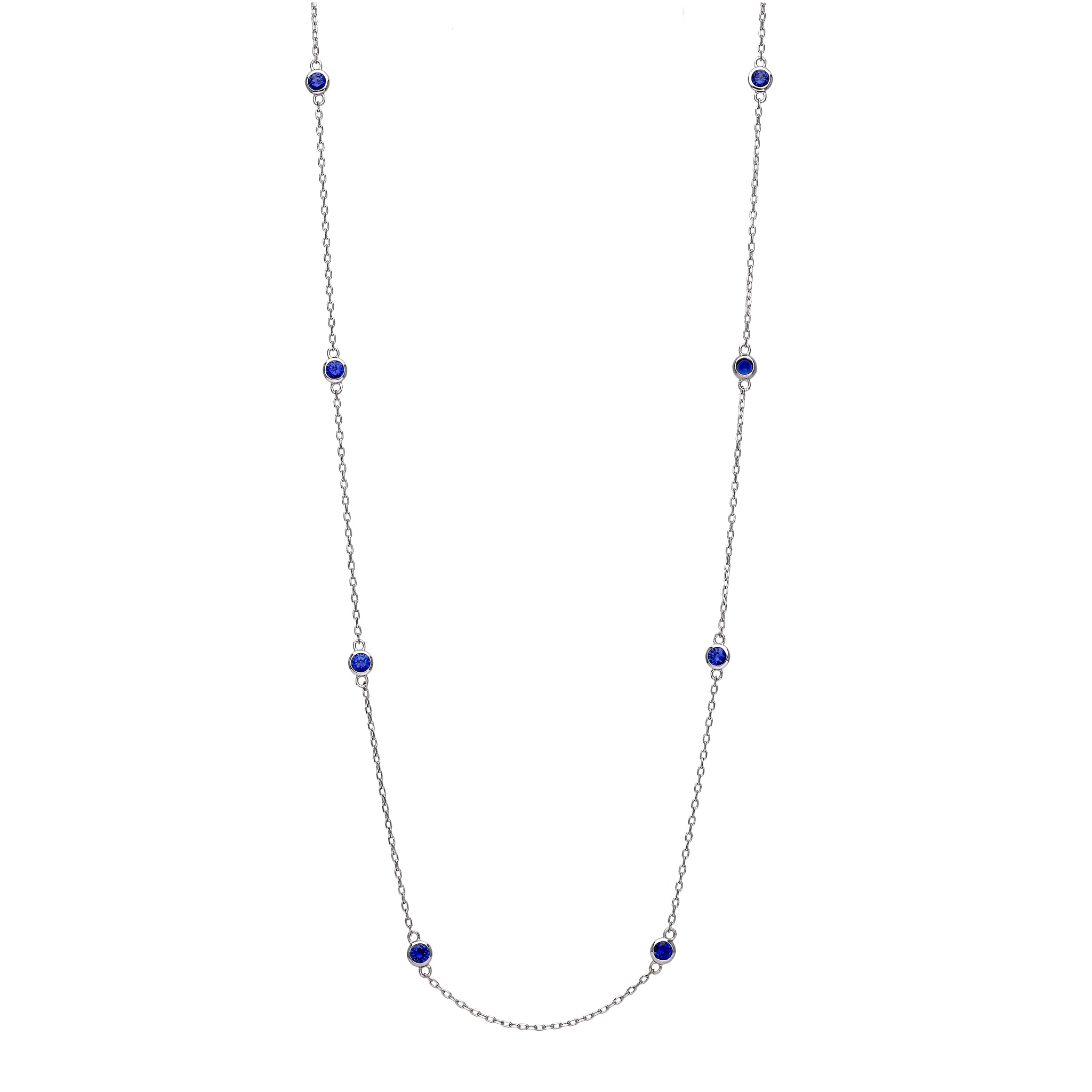 ブルーサファイア プラチナネックレス(クレサンベール/ステーション/計1.2ct/ロング/9月誕生石)≪KNKS6070≫