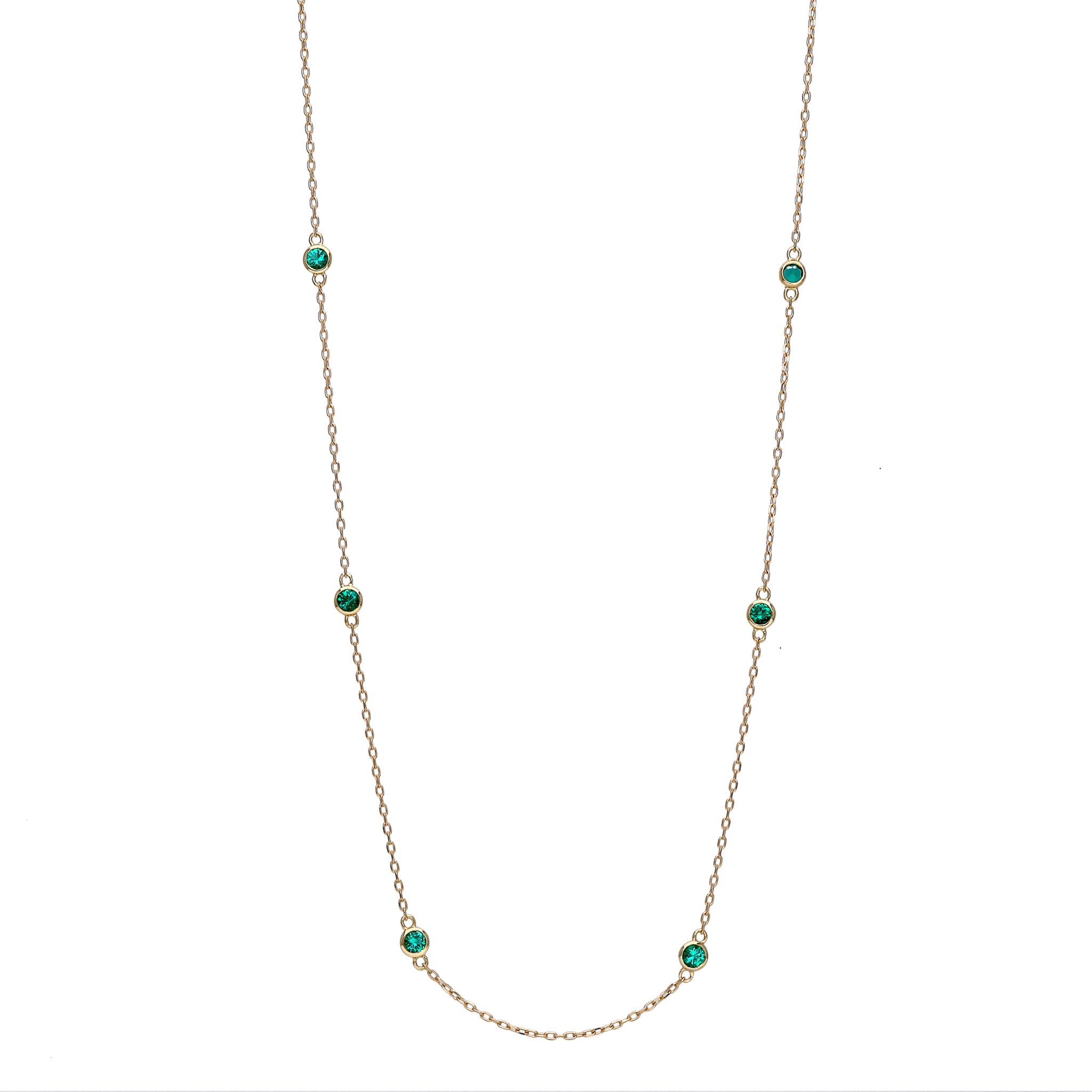 エメラルド K18ネックレス(クレサンベール/ステーション/計0.42ct/5月誕生石)≪KNKE6077≫
