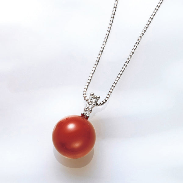 珊瑚(さんご)/ダイヤモンド プラチナネックレス(8mm/3月誕生石