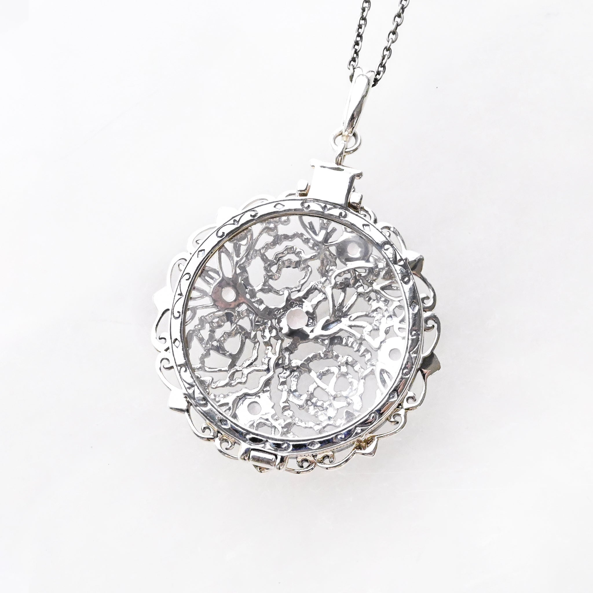 ローズクォーツ/ホワイトトパーズ シルバーネックレス(ルーペ付き/ロング/70cm)《25A04004》