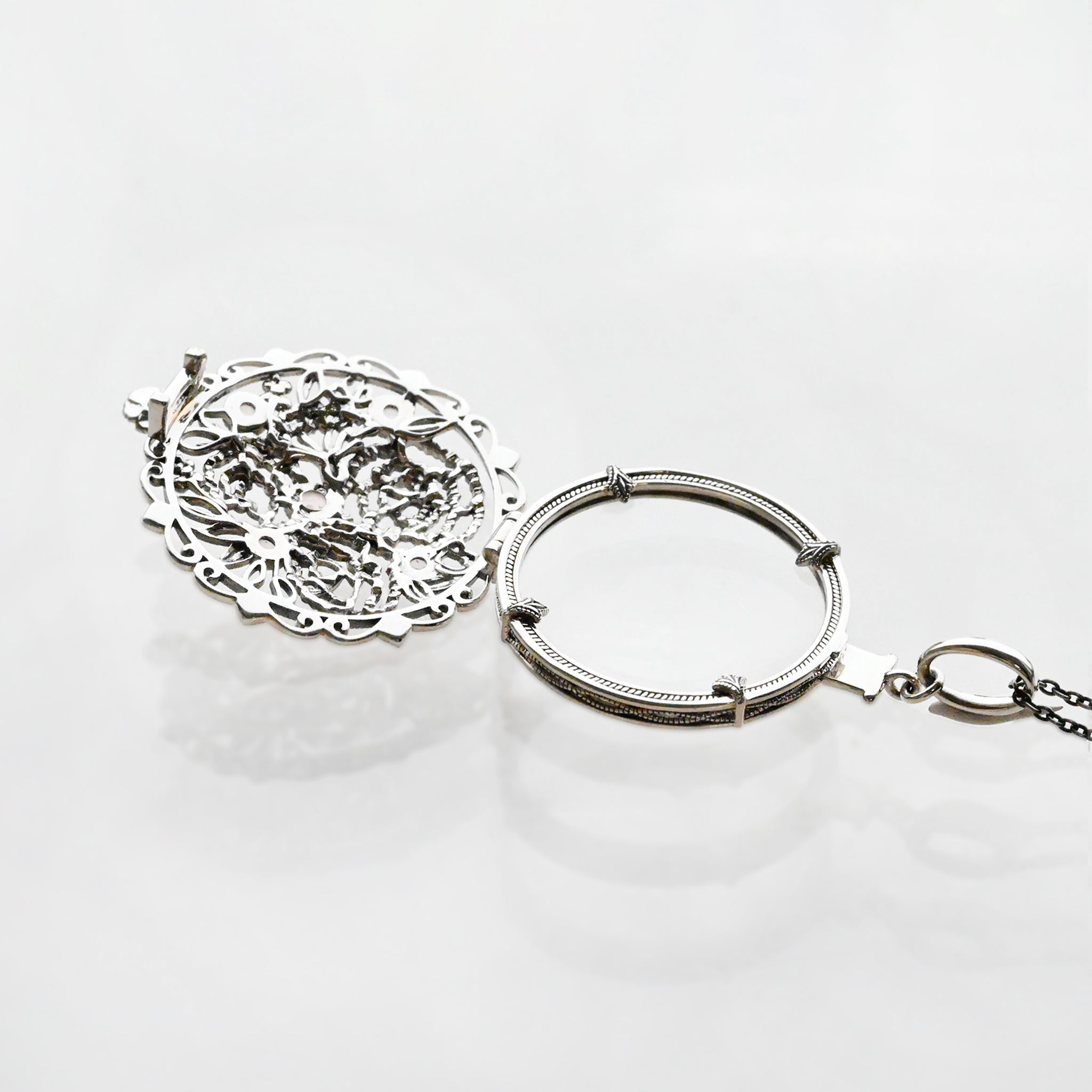 ローズクォーツ/ホワイトトパーズ シルバーネックレス(ルーペ付き/ロング/70cm)《25A04004》