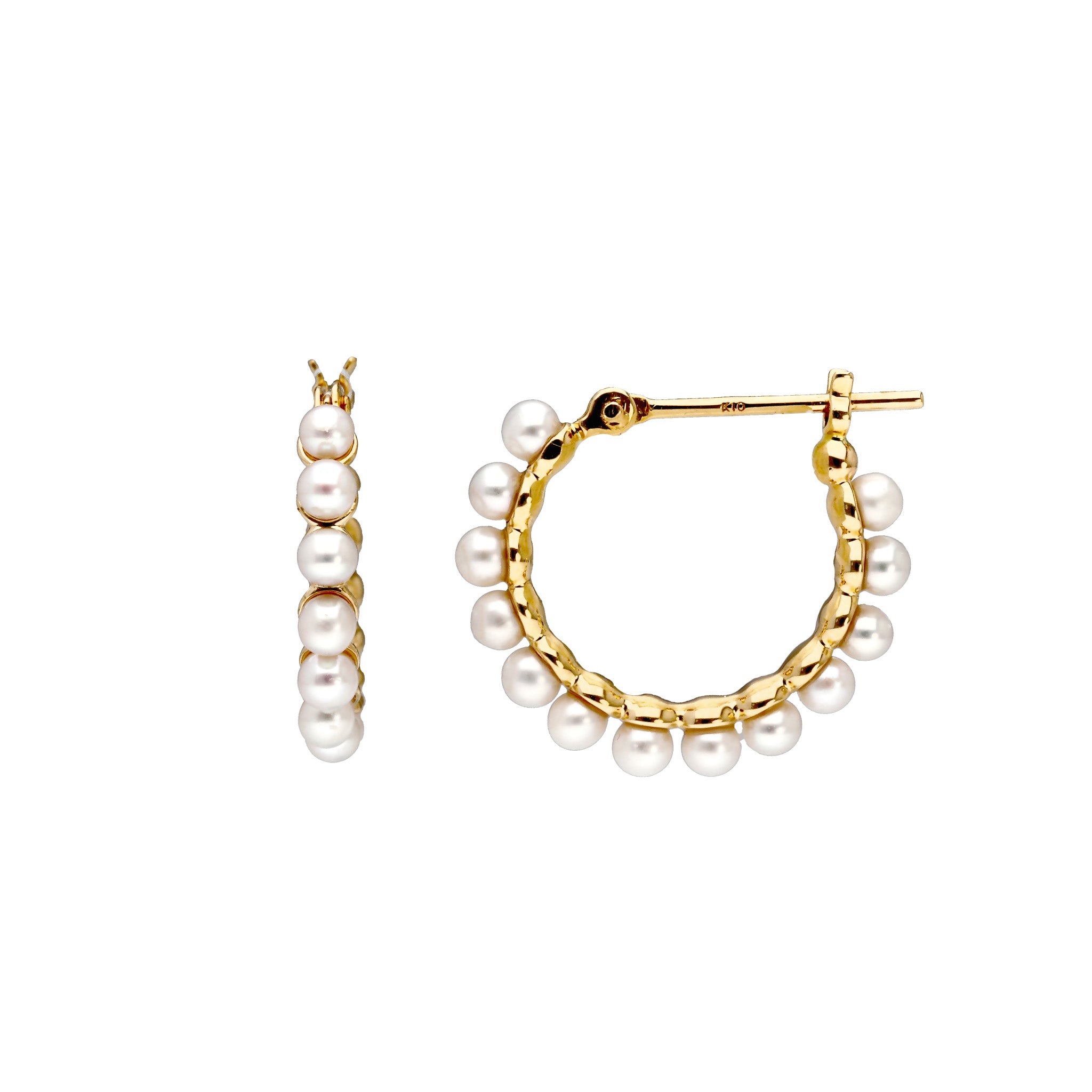 パール K10ピアス(淡水真珠/2mm/フープ/6月誕生石)《25C20116》