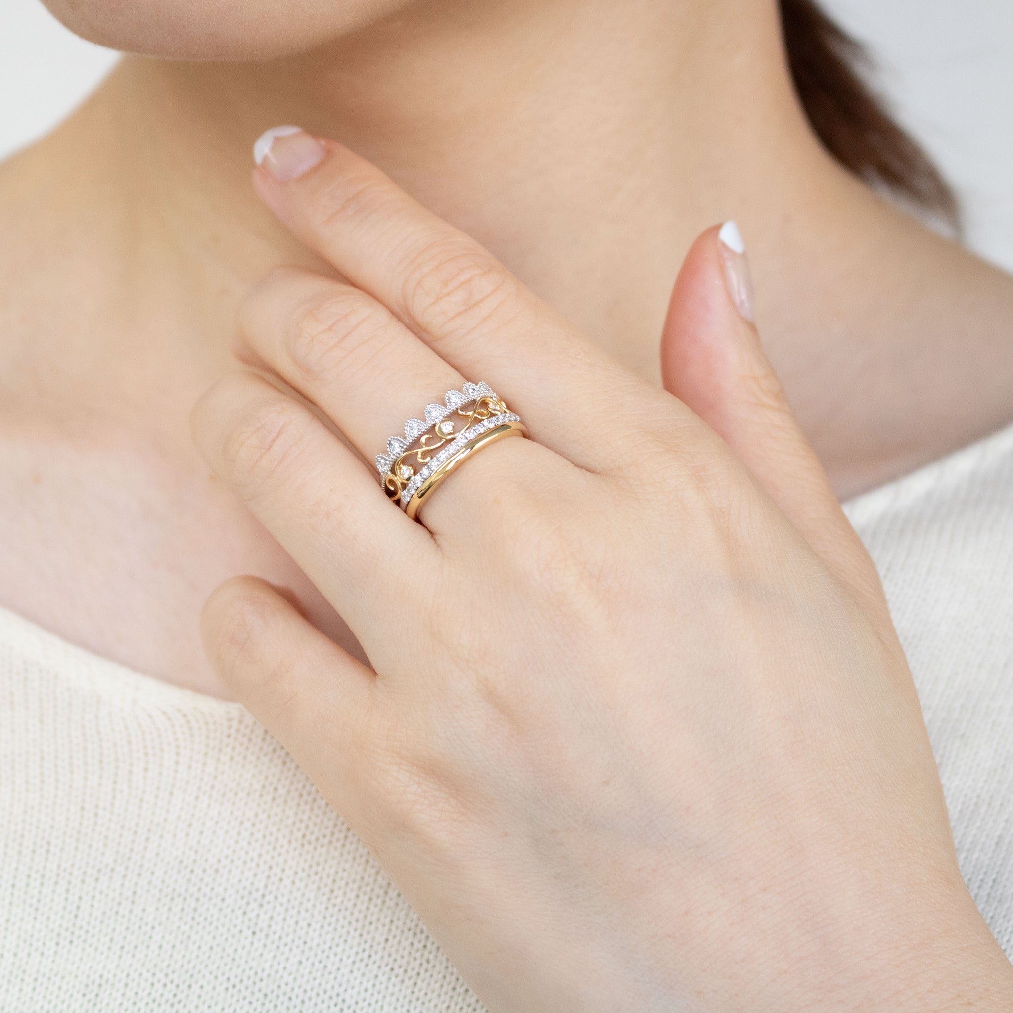 ダイヤモンド プラチナ/K18リング(コンビカラー/4月誕生石/鑑別書付)《25C80102》