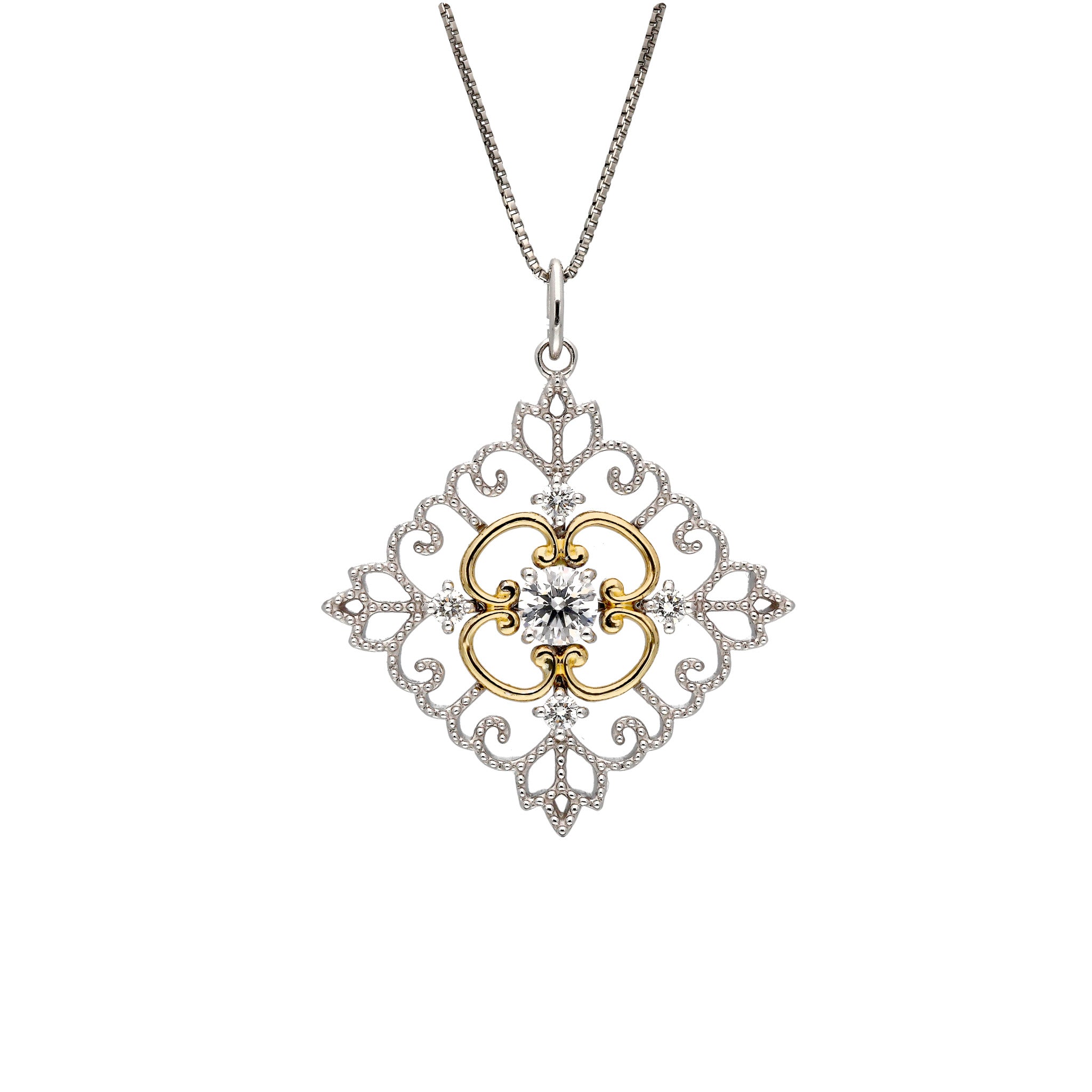 ダイヤモンド プラチナ/K18ネックレス(0.20カラット/Dカラー/SI2/EX/コンビカラー/4月誕生石/グレーディングレポート付)《25C80103》