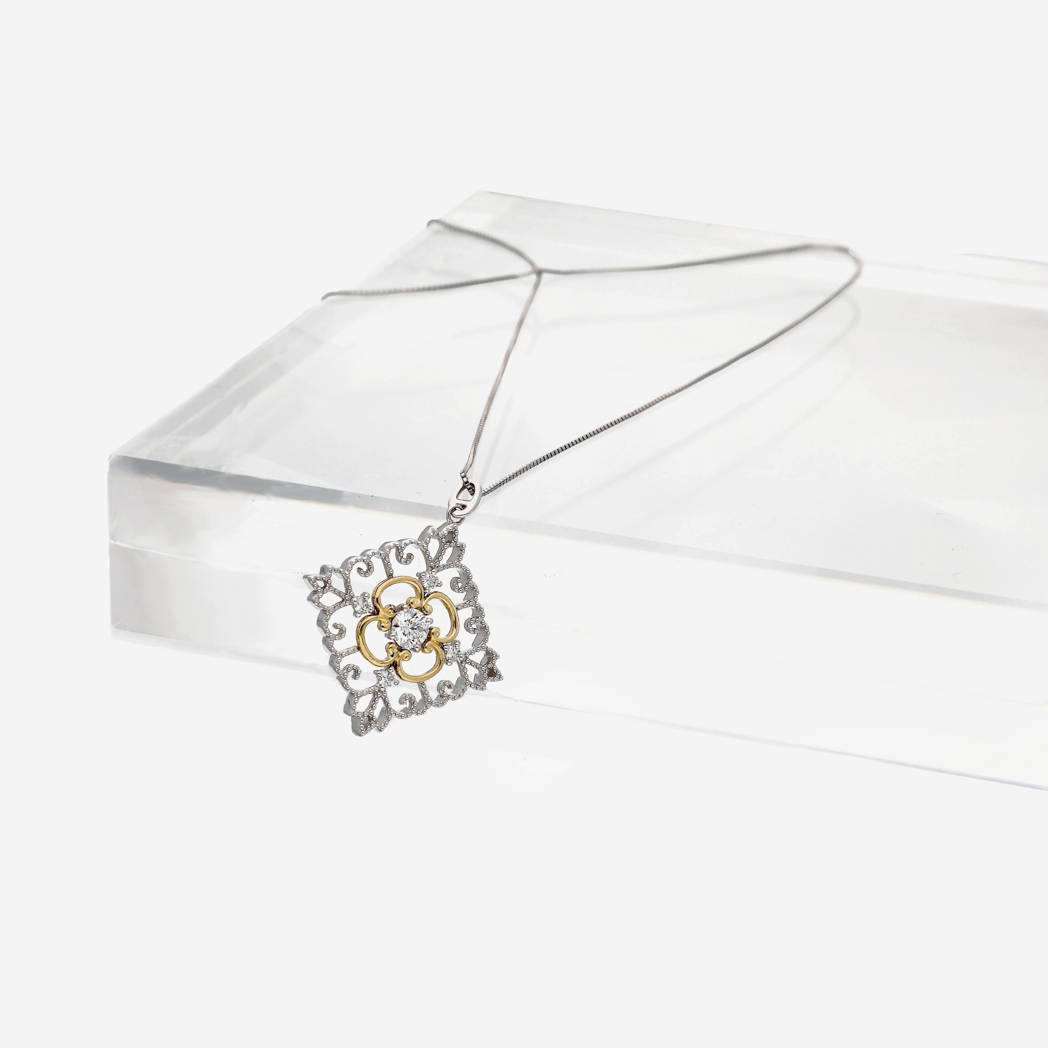 ダイヤモンド プラチナ/K18ネックレス(0.20カラット/Dカラー/SI2/EX/コンビカラー/4月誕生石/グレーディングレポート付)《25C80103》