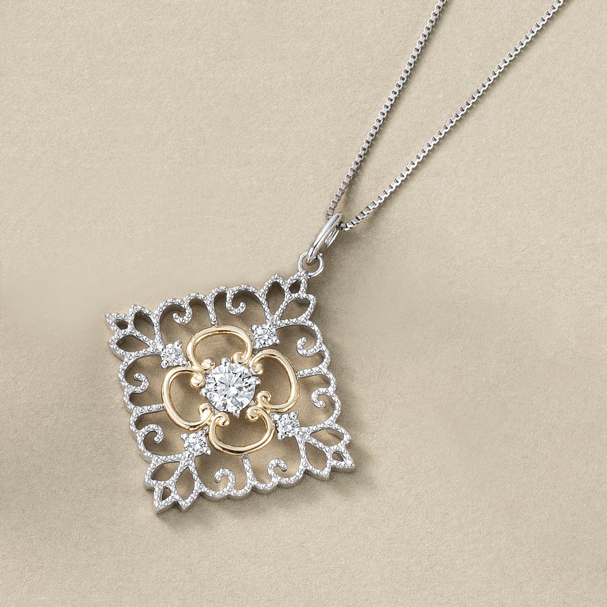 ダイヤモンド プラチナ/K18ネックレス(0.20カラット/Dカラー/SI2/EX/コンビカラー/4月誕生石/グレーディングレポート付)《25C80103》