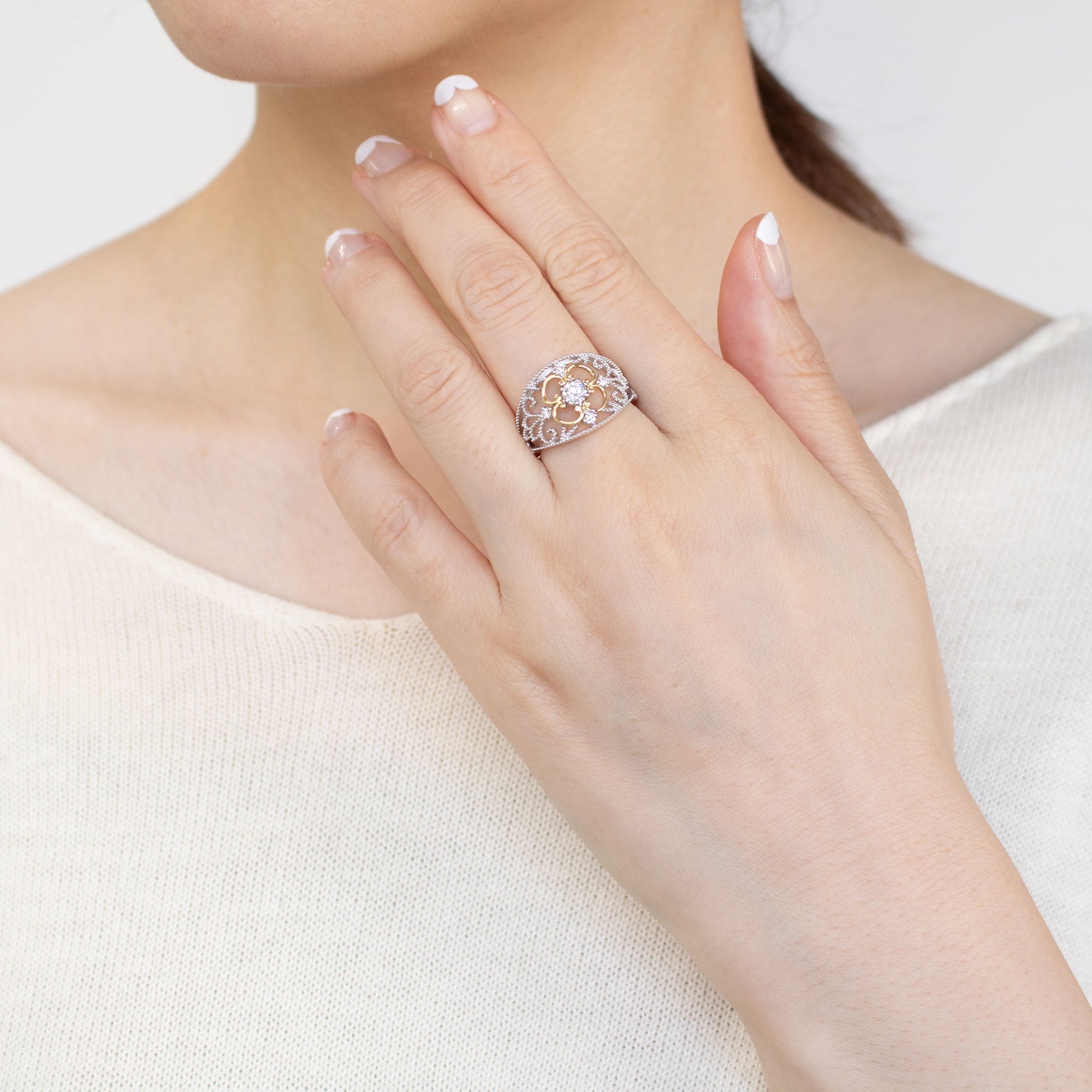 ダイヤモンド プラチナ/K18リング(0.20カラット/Dカラー/SI2/EX/コンビカラー/4月誕生石/グレーディングレポート付)《25C80104》