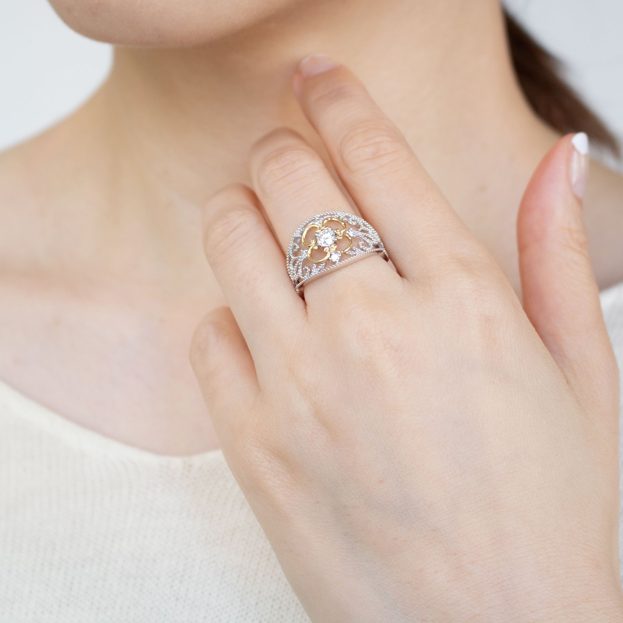 ダイヤモンド プラチナ/K18リング(0.20カラット/Dカラー/SI2/EX/コンビカラー/4月誕生石/グレーディングレポート付)《25C80104》