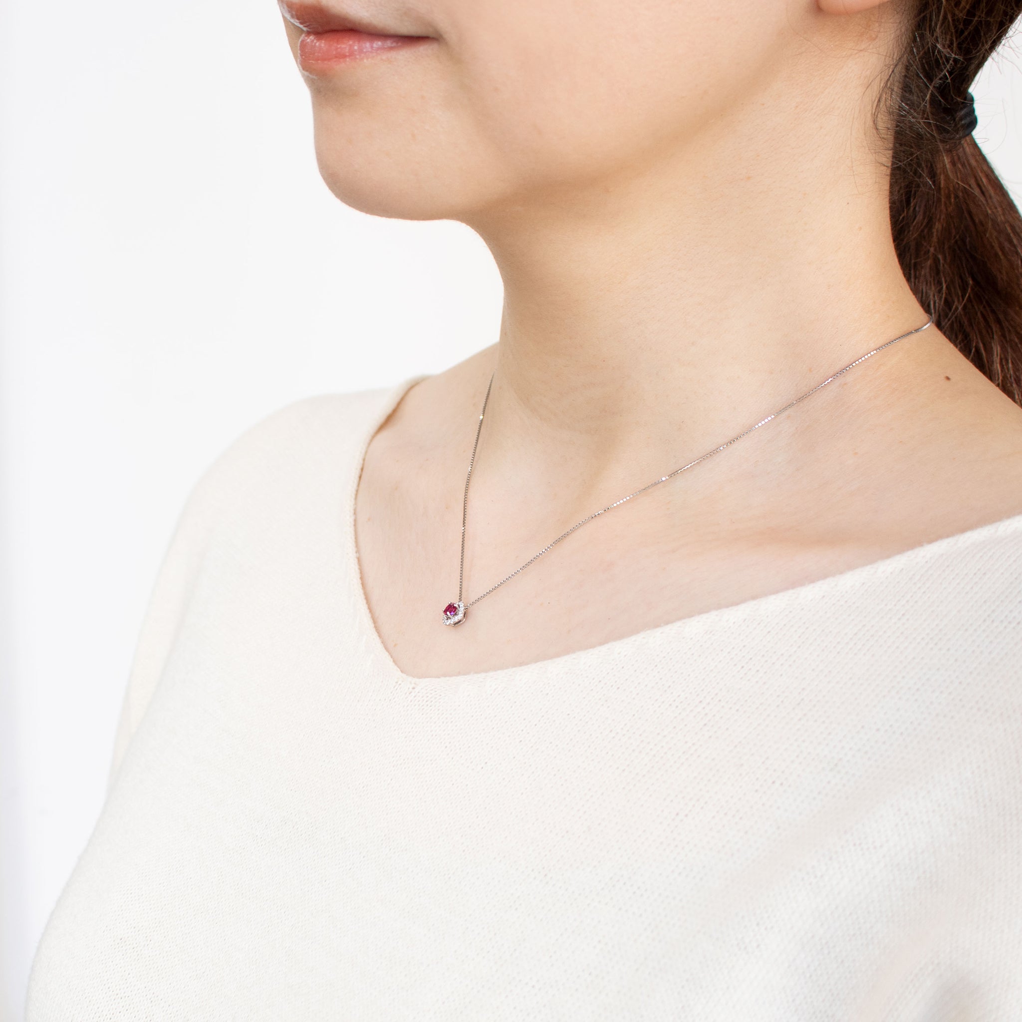 【限定1点】ルビー/ダイヤモンド プラチナネックレス(ノーヒート/非加熱/ピジョンブラッド/7月誕生石/鑑別書付)《25C80113》
