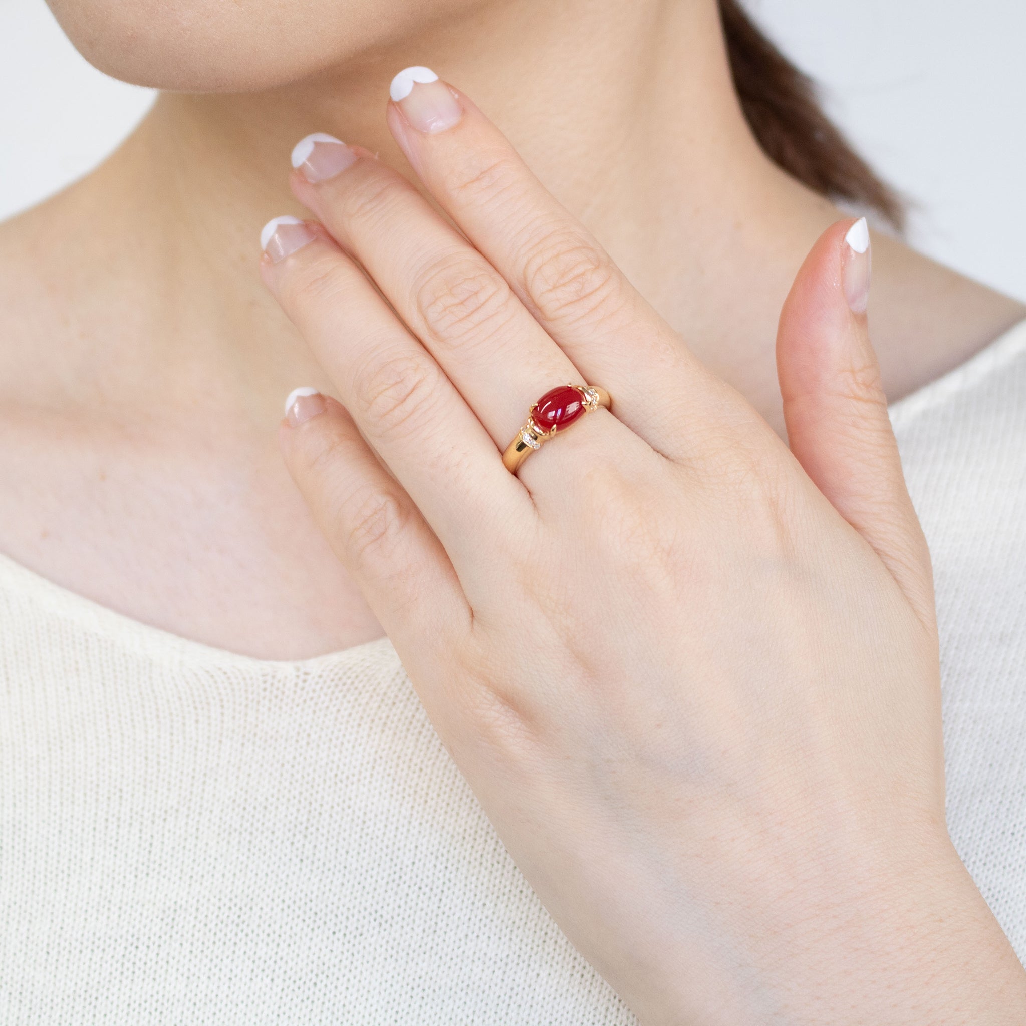 珊瑚(さんご)/ダイヤモンド K18リング(3月誕生石/鑑別書付)《25C80117》