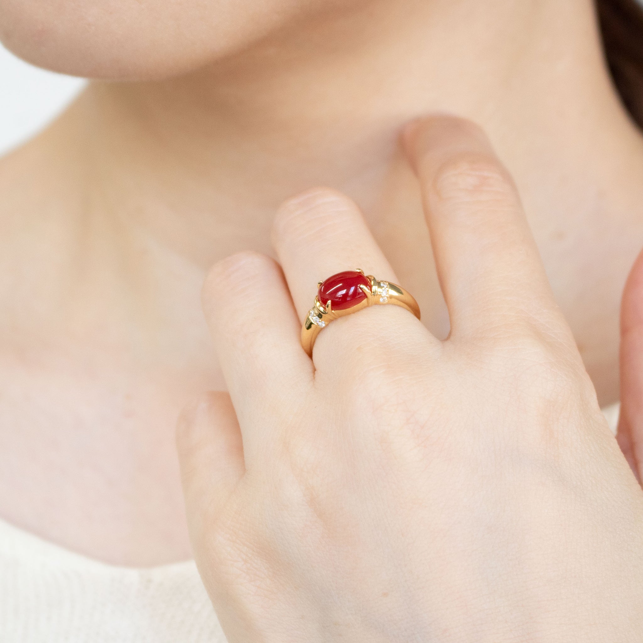 珊瑚(さんご)/ダイヤモンド K18リング(3月誕生石/鑑別書付)《25C80117》