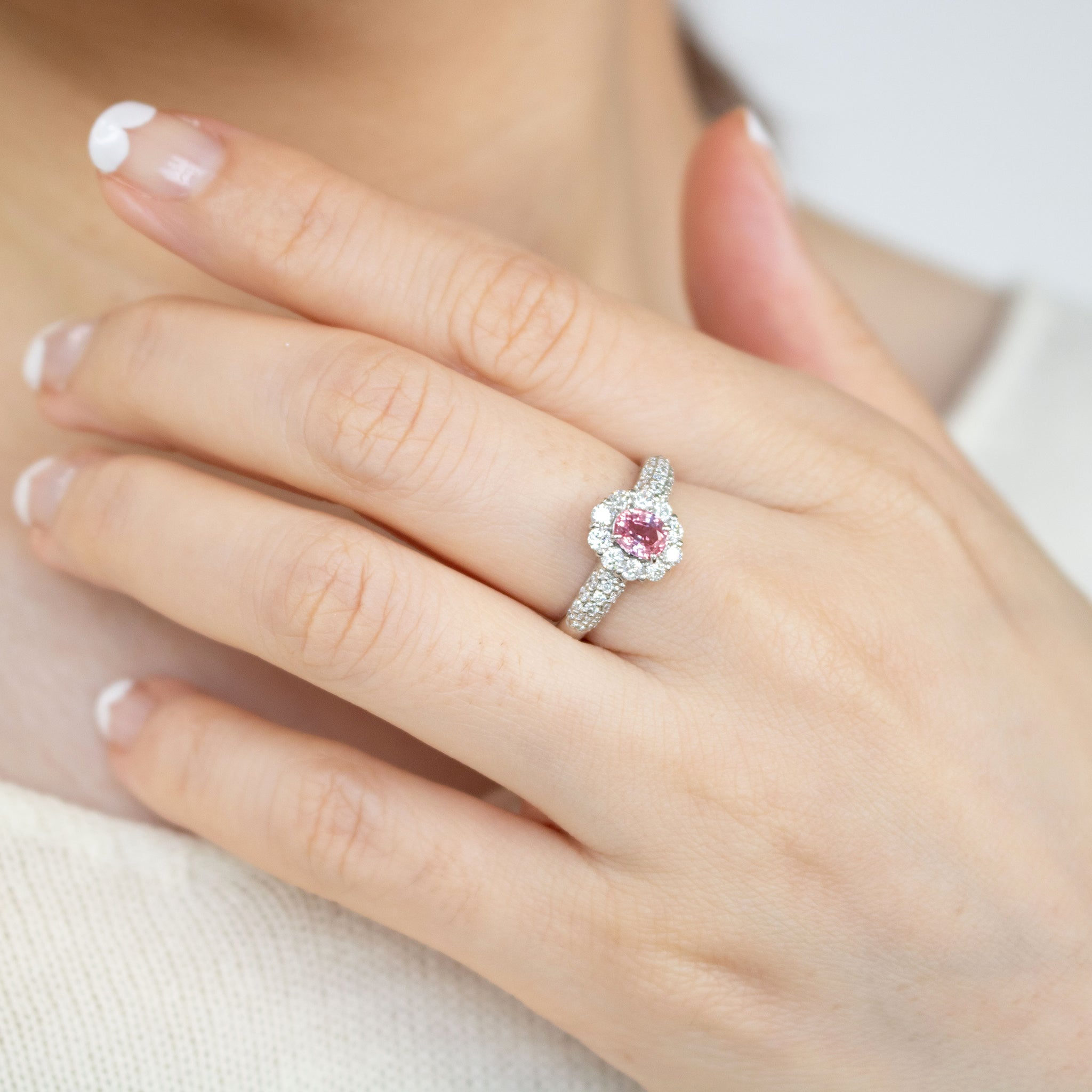 【限定1点】パパラチアサファイア/ダイヤモンド プラチナリング(ノーヒート/非加熱/9月誕生石/鑑別書付)《25C80131》