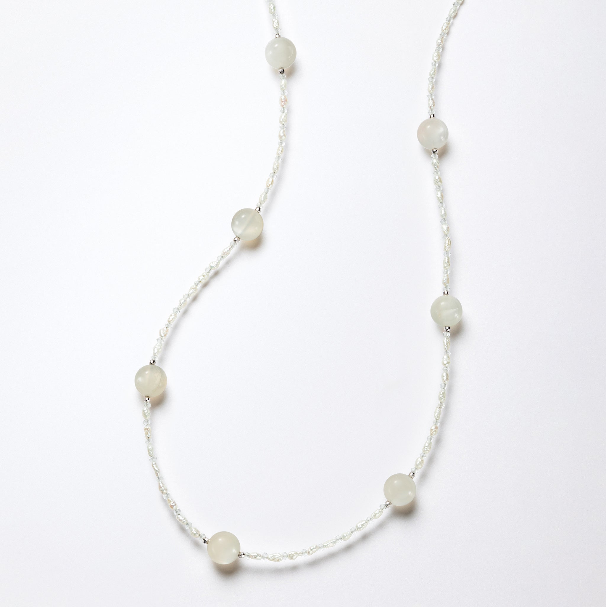 ムーンストーン/パール シルバーネックレス(淡水真珠/2～2.5mm/ロング/70cm)《25H00810》