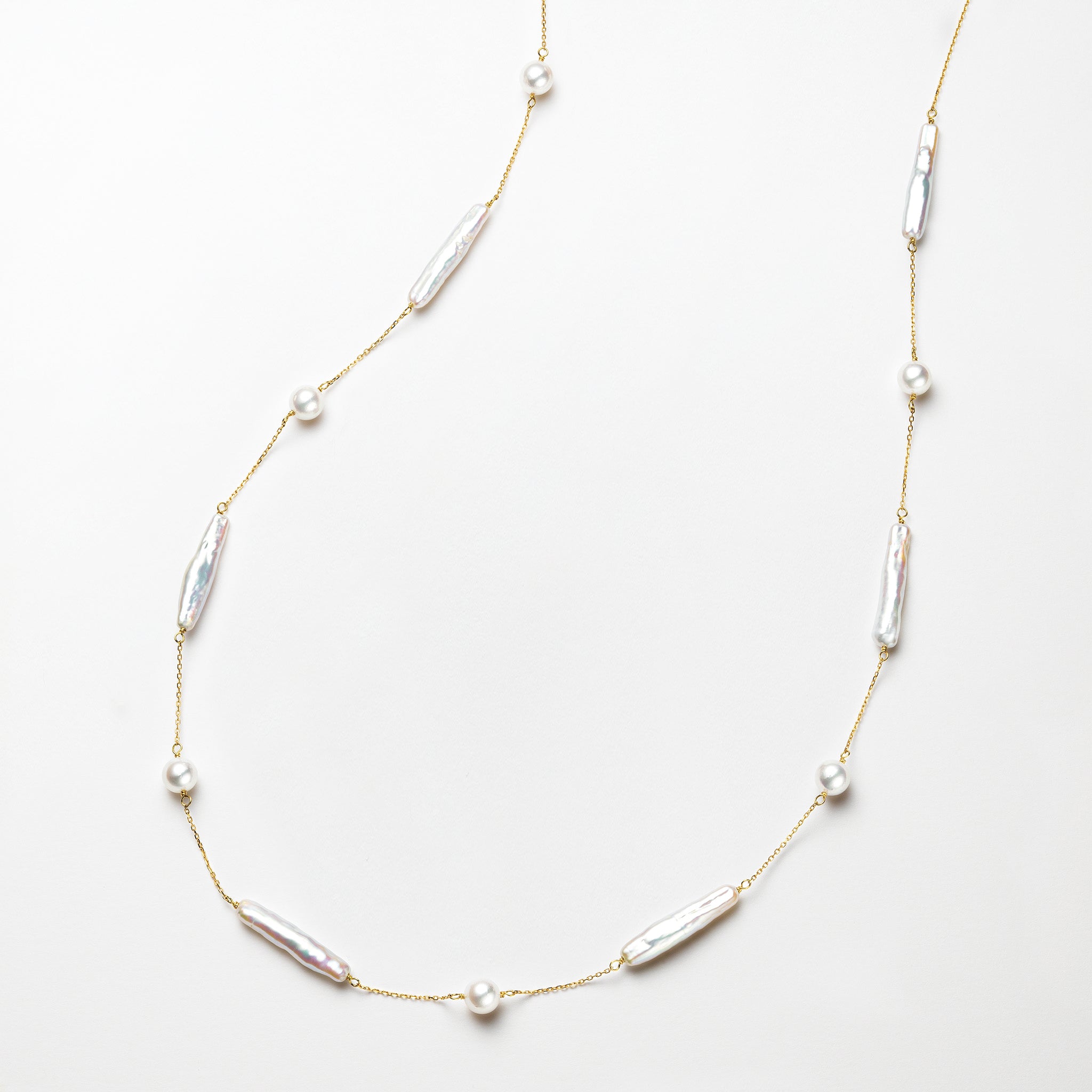【限定7点】パール K18ネックレス(アコヤ真珠/6.5mm/淡水真珠/ロング/78cm/ステーション/6月誕生石)《25H01107》