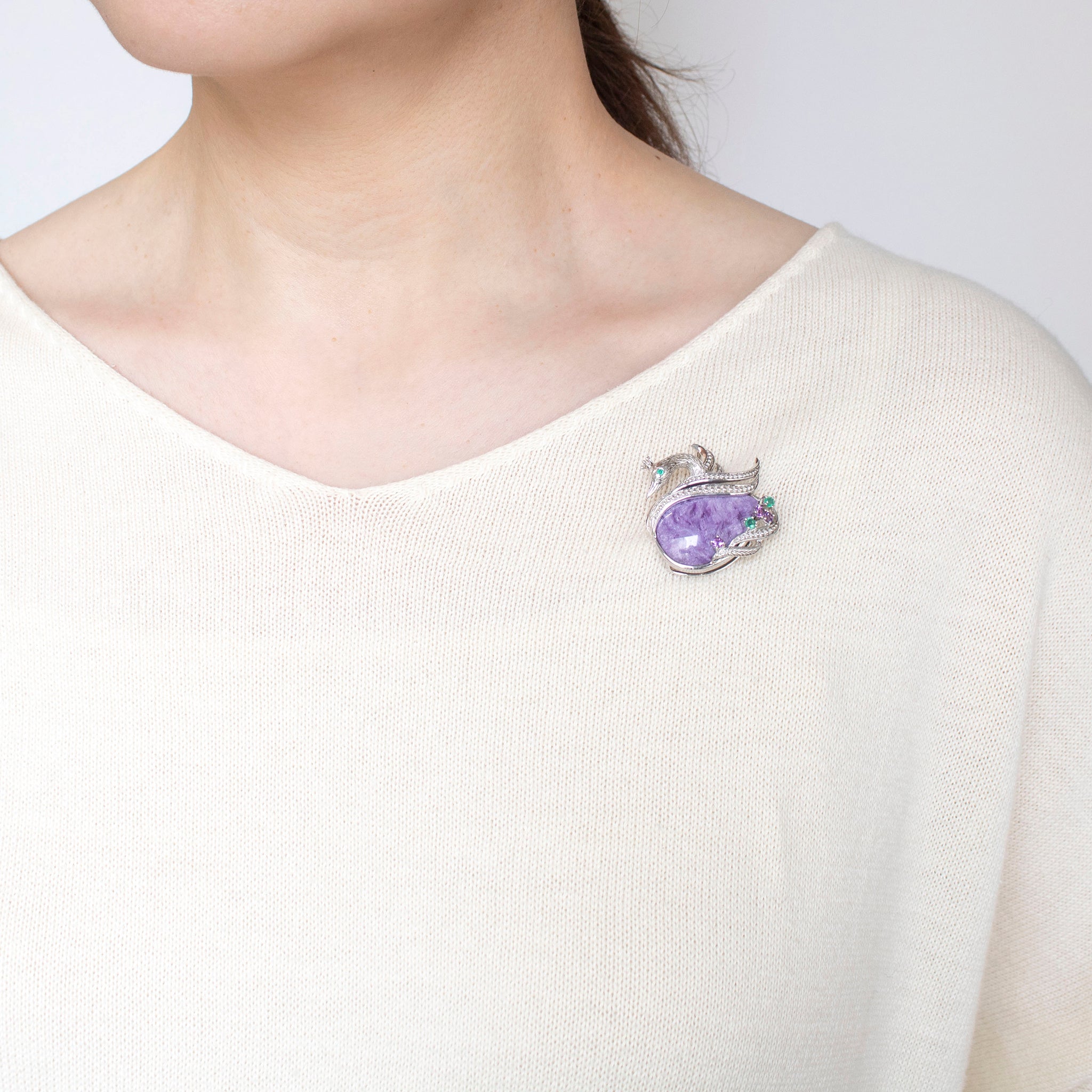 チャロアイト　グリーン　ネックレス チャロアイト/グリーンカルセドニー シルバーブローチ兼