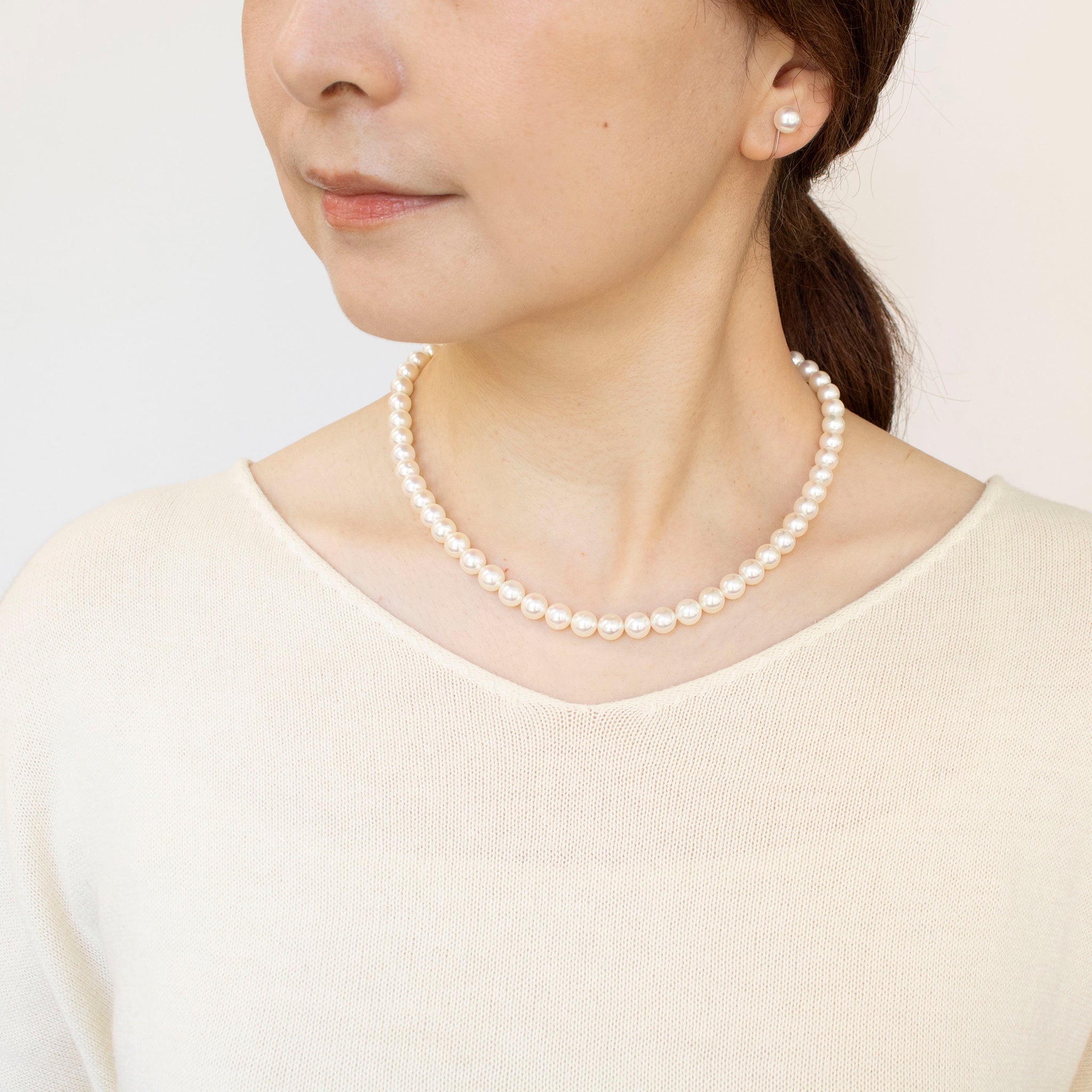【限定5点】パール ネックレス＆イヤリング(アコヤ真珠/7mm/無調色/2点セット/6月誕生石/鑑別書付)《25N00208-E》