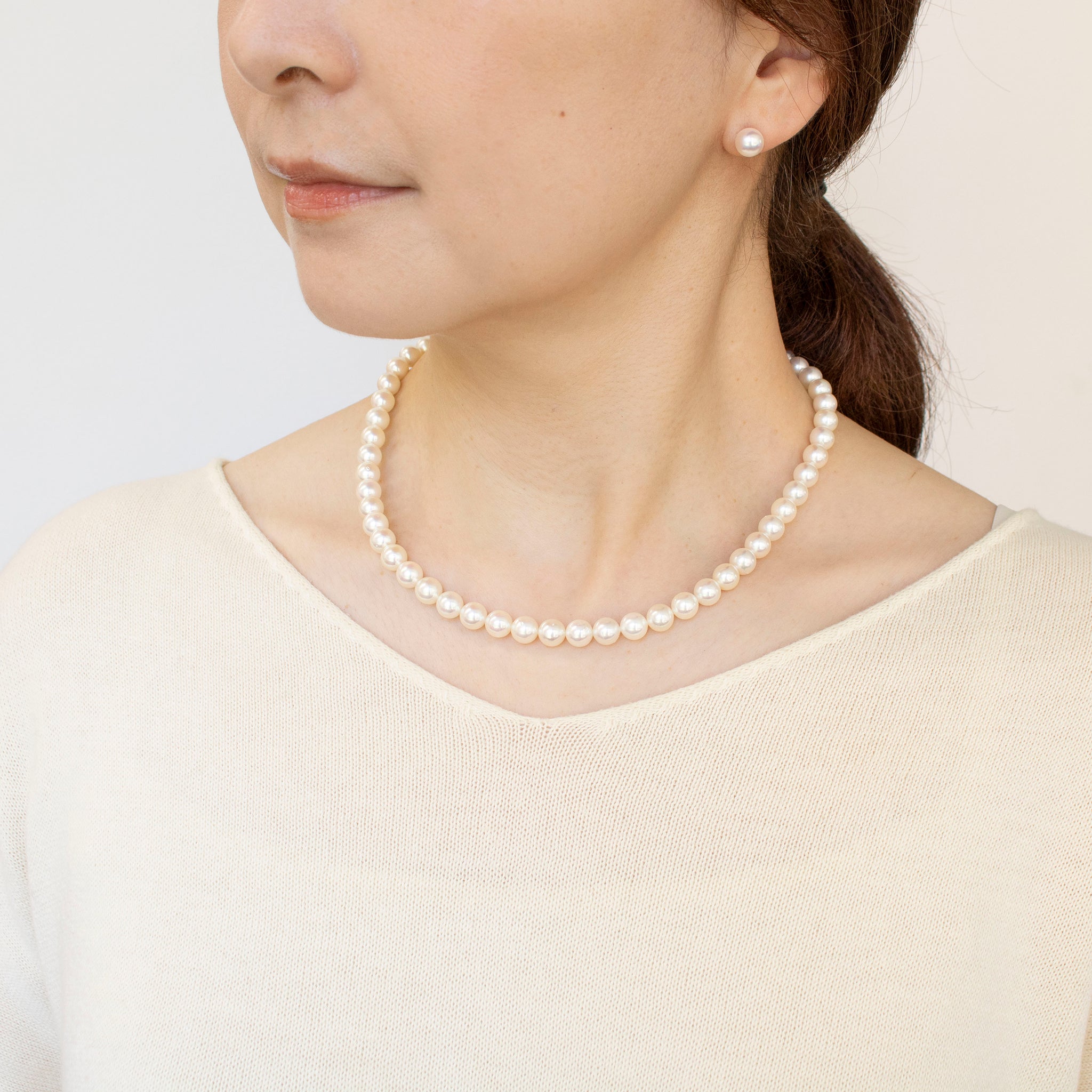 【限定3点】パール ネックレス＆ピアス(アコヤ真珠/7mm/無調色/2点セット/6月誕生石/鑑別書付)《25N00208-P》