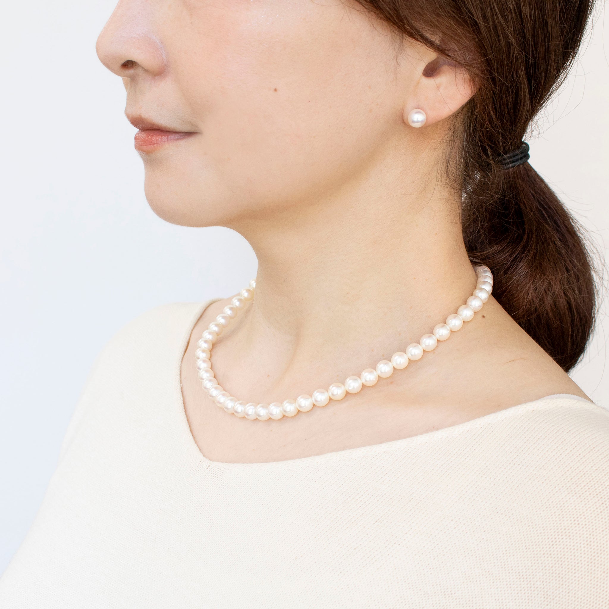 【限定3点】パール ネックレス＆ピアス(アコヤ真珠/7mm/無調色/2点セット/6月誕生石/鑑別書付)《25N00208-P》