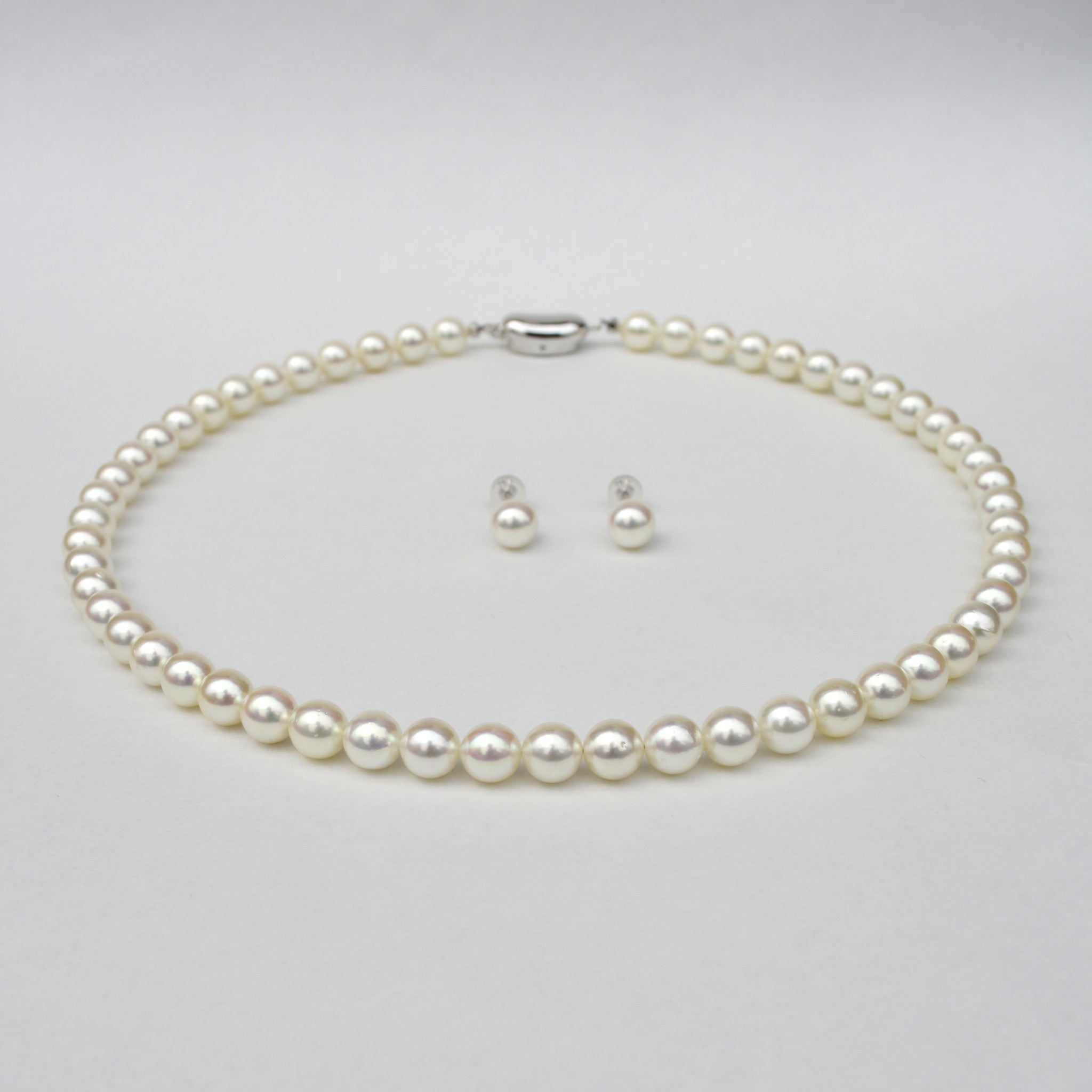 【限定3点】パール ネックレス＆ピアス(アコヤ真珠/7mm/無調色/2点セット/6月誕生石/鑑別書付)《25N00208-P》