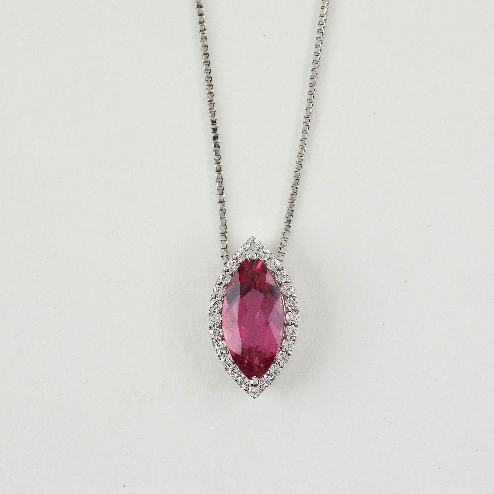 【限定1点】ルベライト/ダイヤモンド プラチナネックレス(1.57カラット/マーキスカット/鑑別書付)《25N00604》