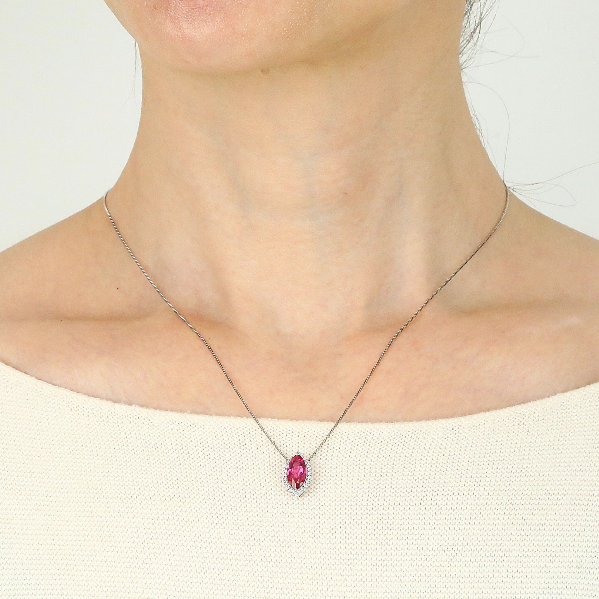 【限定1点】ルベライト/ダイヤモンド プラチナネックレス(1.57カラット/マーキスカット/鑑別書付)《25N00604》
