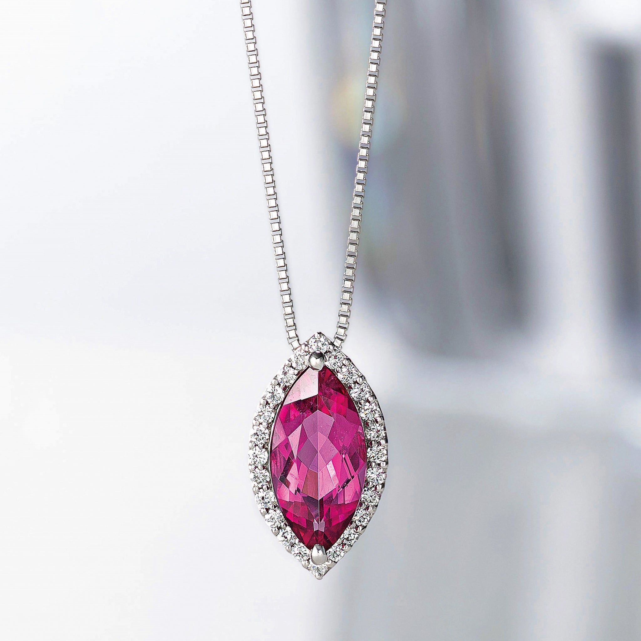 【限定1点】ルベライト/ダイヤモンド プラチナネックレス(1.57カラット/マーキスカット/鑑別書付)《25N00604》