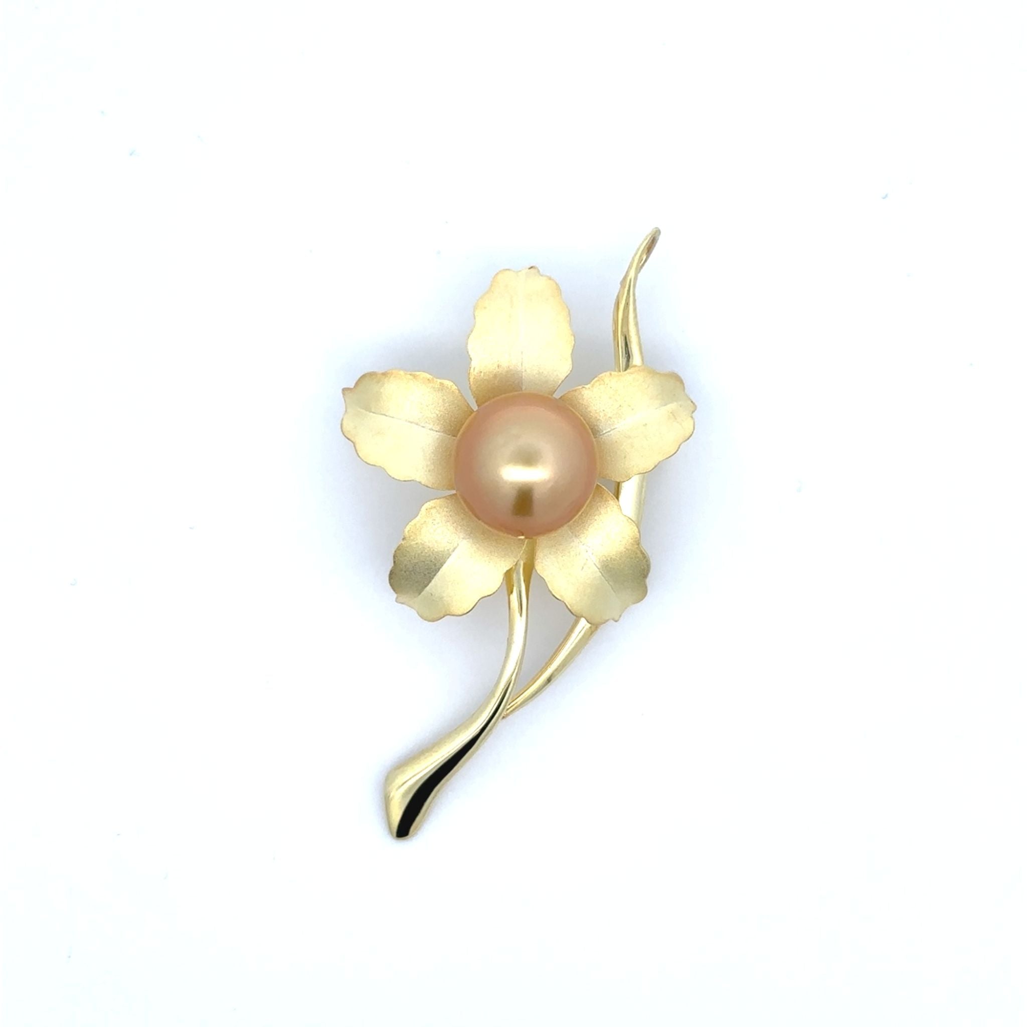 パール シルバーブローチ兼ペンダントトップ(白蝶真珠/ゴールド系/12mm/フラワーモチーフ/6月誕生石)《25N01505》