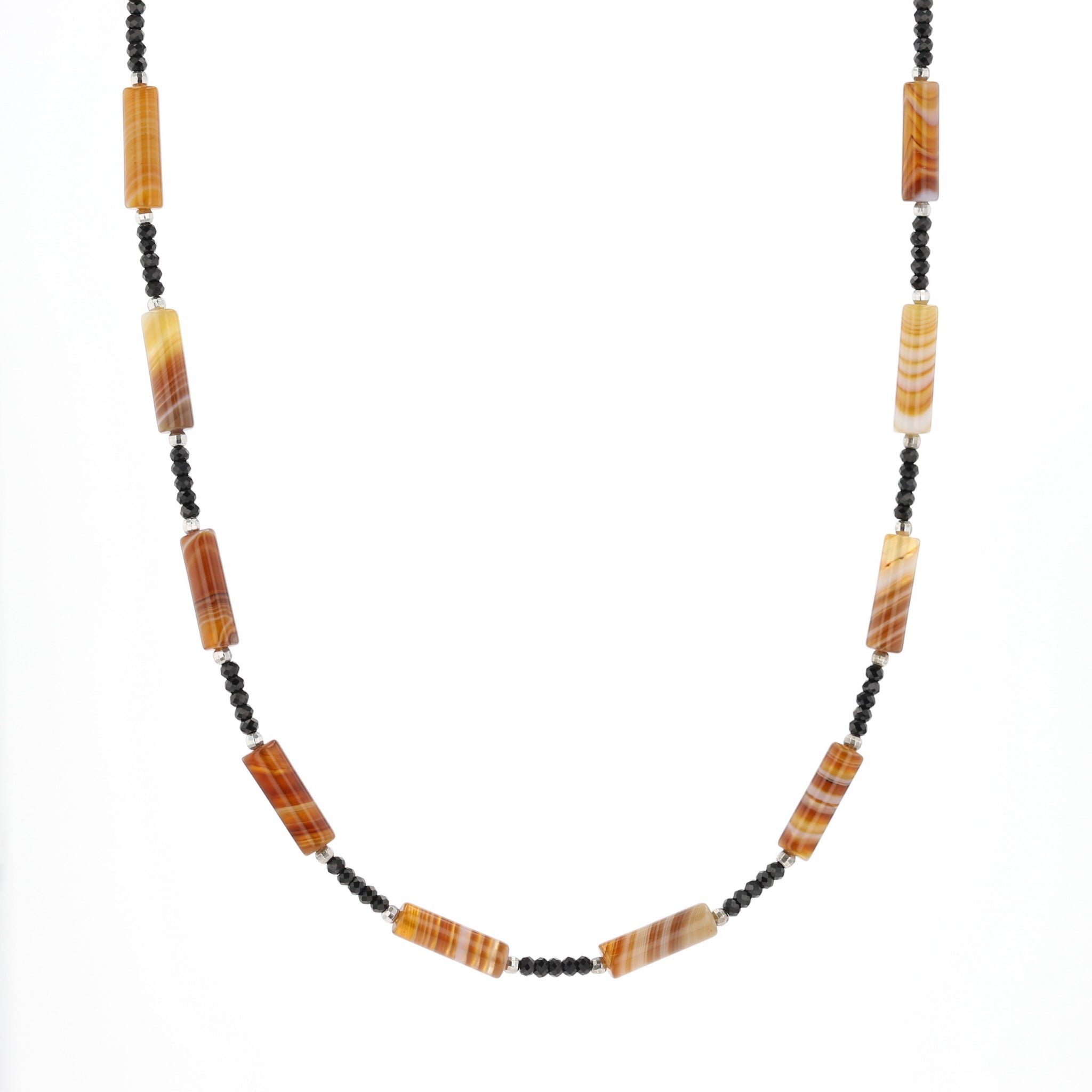 アゲート/ブラックスピネル シルバーネックレス(ロング/70cm