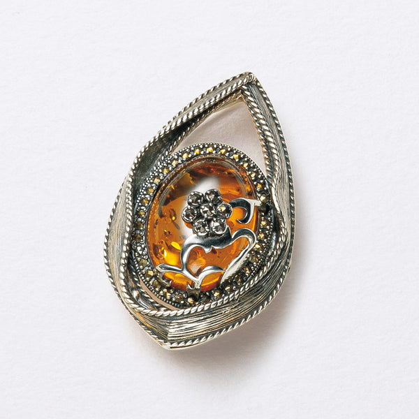 琥珀(こはく）/マルカジット シルバーブローチ兼ペンダントトップ