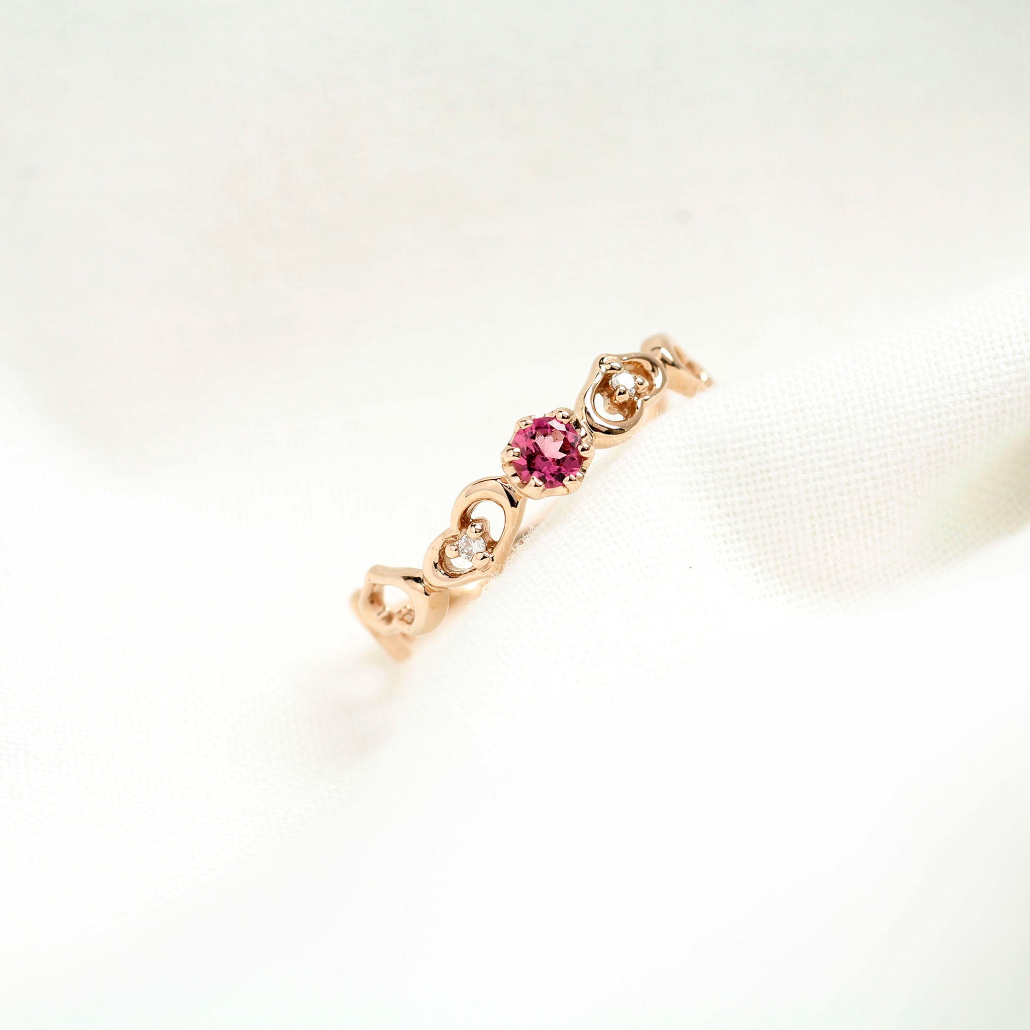 ピンクトルマリン/ダイヤモンド K18リング(ハートモチーフ/10月誕生石