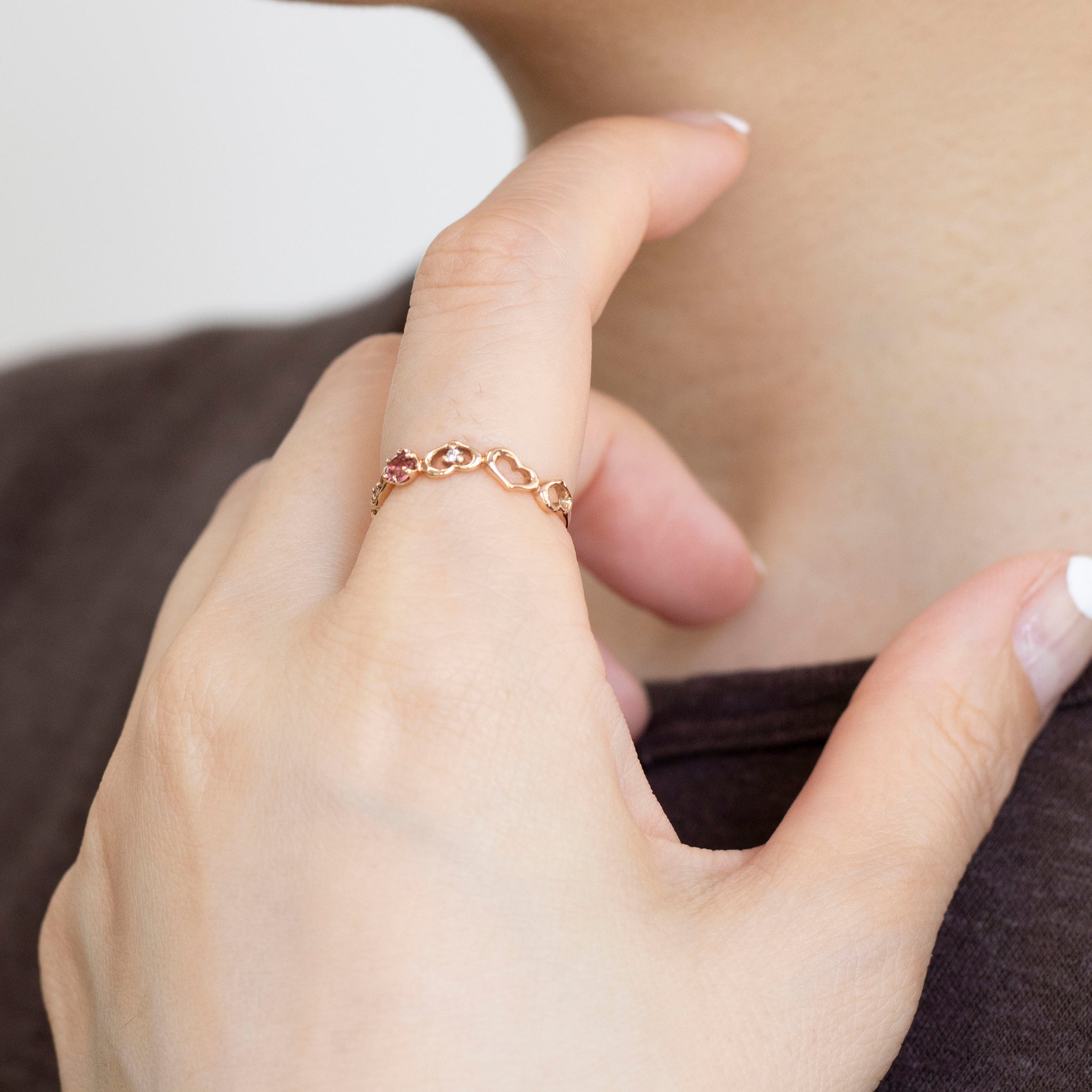 ピンクトルマリン/ダイヤモンド K18リング(ハートモチーフ/10月誕生石