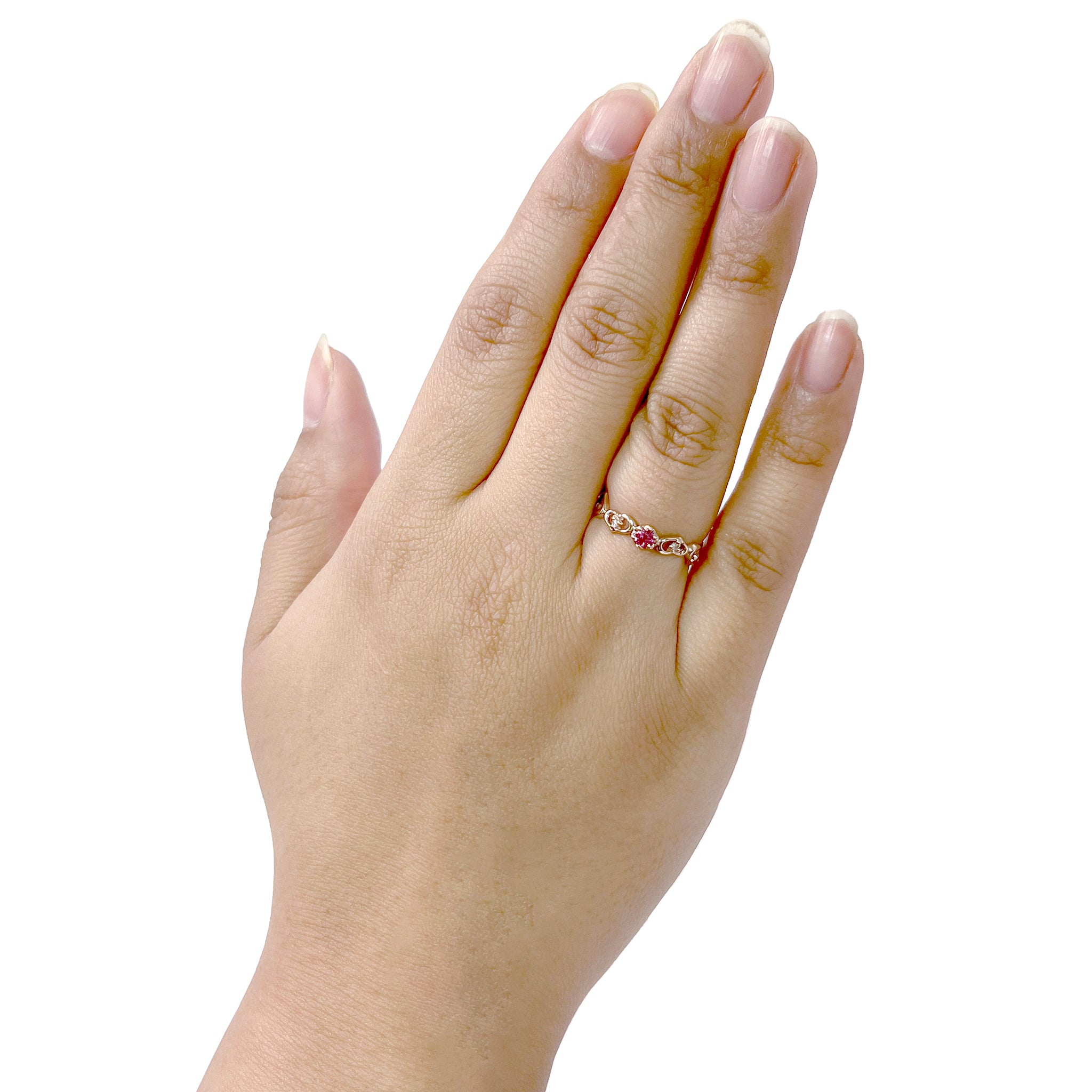 ピンクトルマリン/ダイヤモンド K18リング(ハートモチーフ/10月誕生石