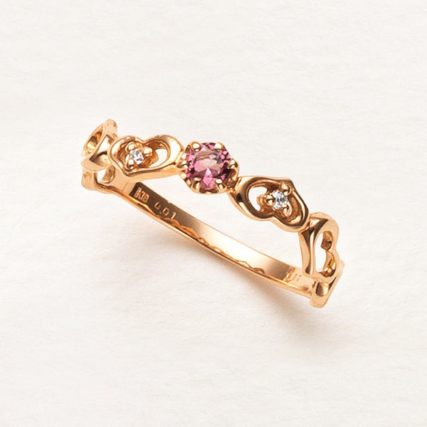ピンクトルマリン/ダイヤモンド K18リング(ハートモチーフ/10月誕生石