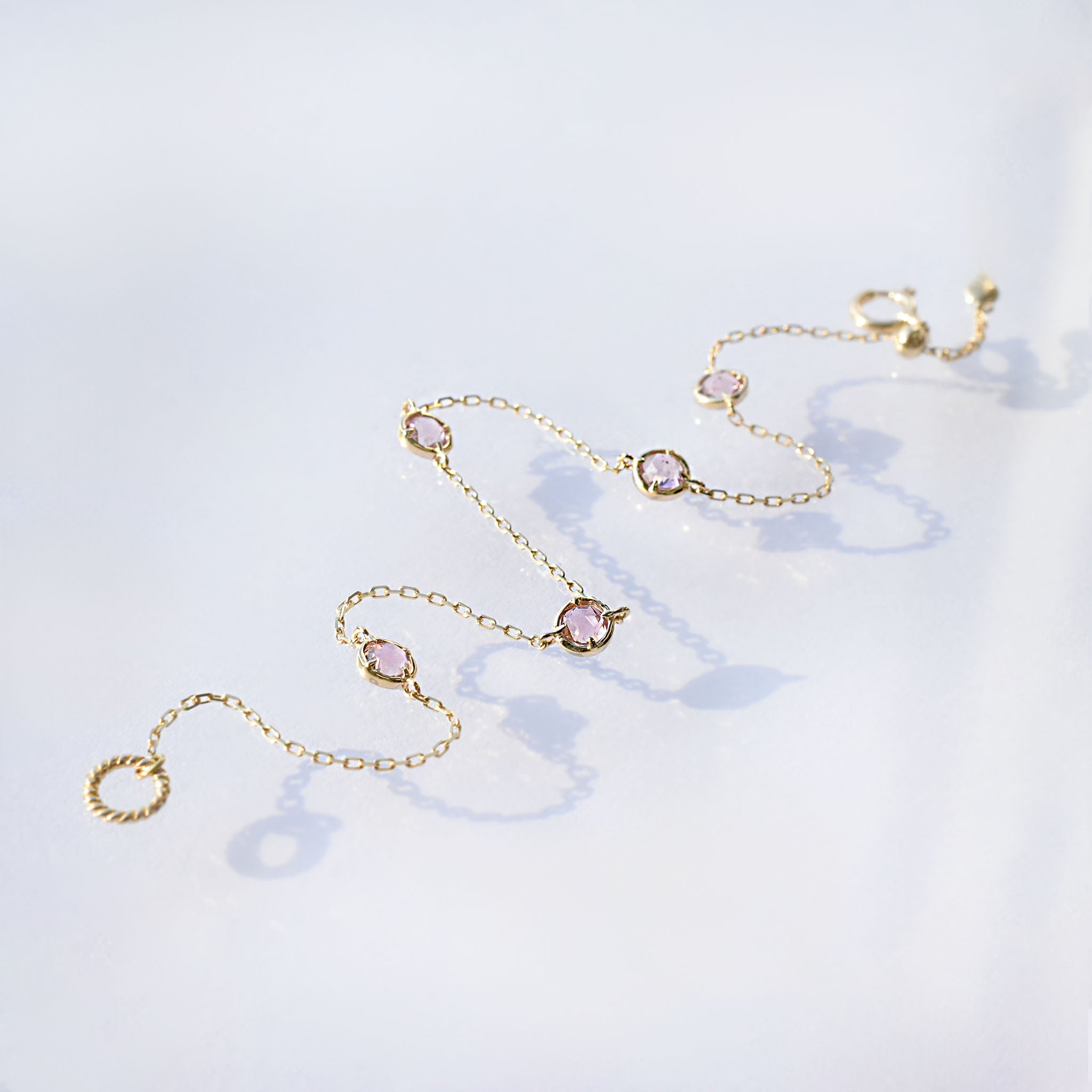 ピンクトルマリン K18ブレスレット(ステーション/10月誕生石