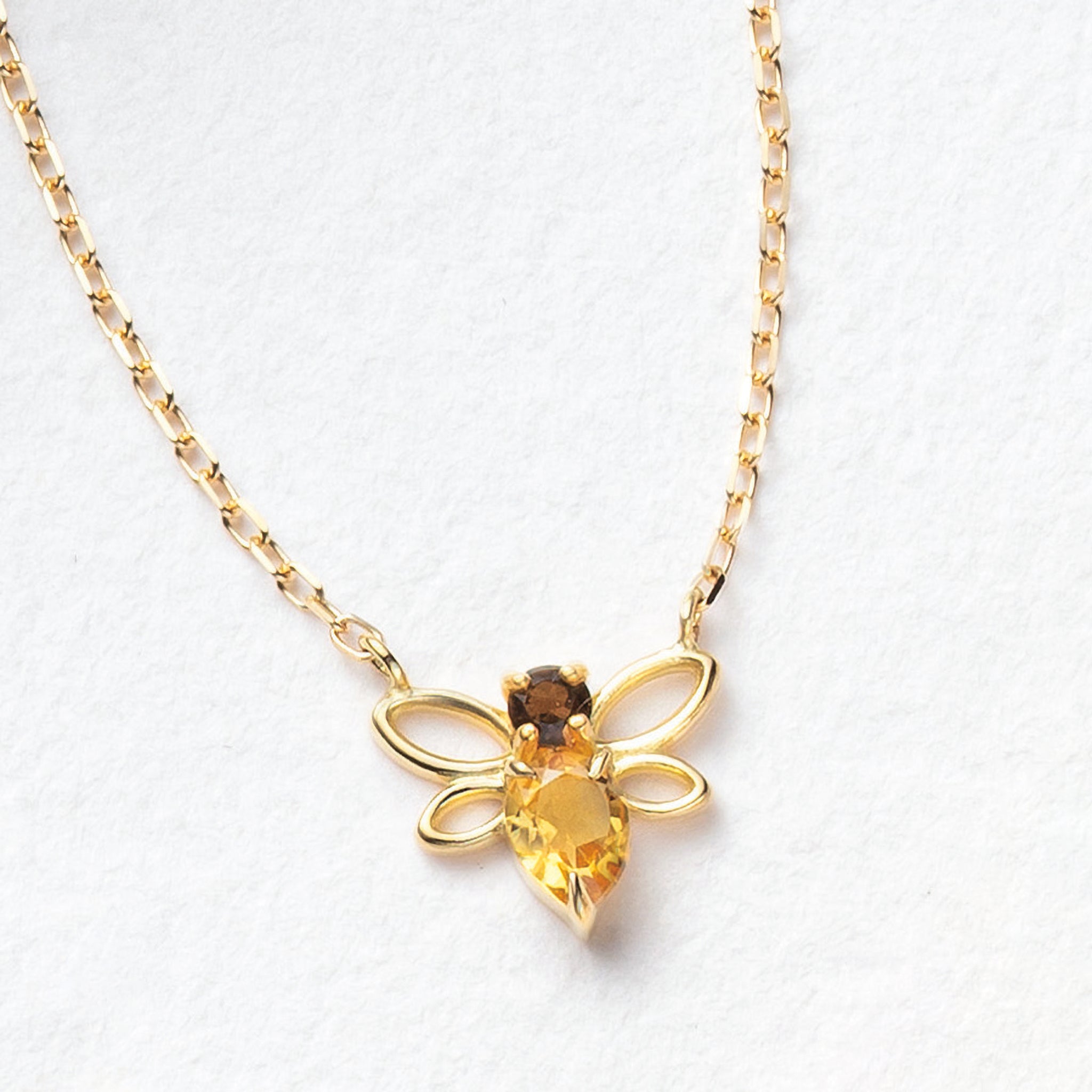 スモーキークォーツ/シトリン K18ネックレス(ミツバチモチーフ